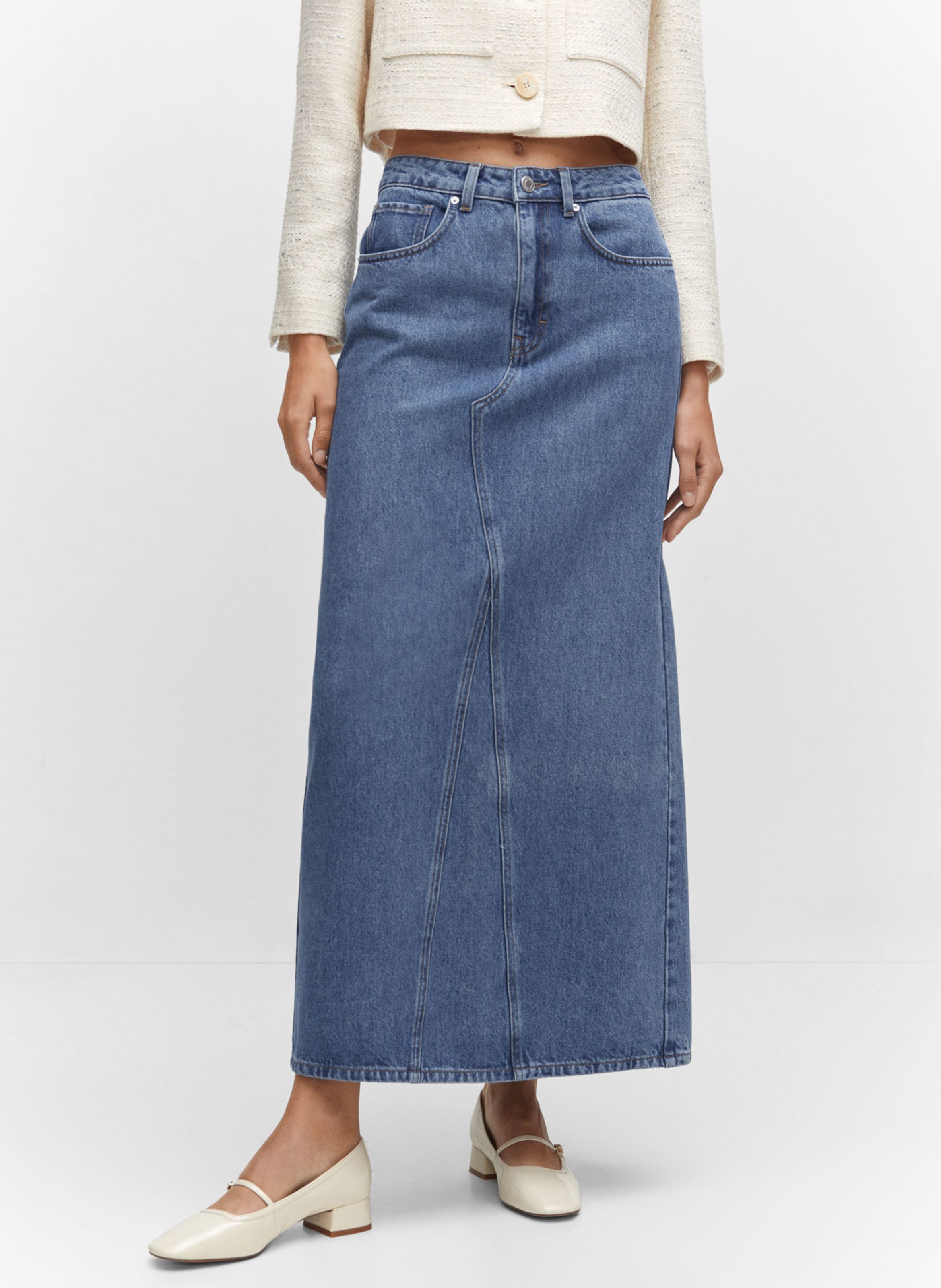 Jupe Longue Denim Bleu Changeant Mango Femme Place des Tendances