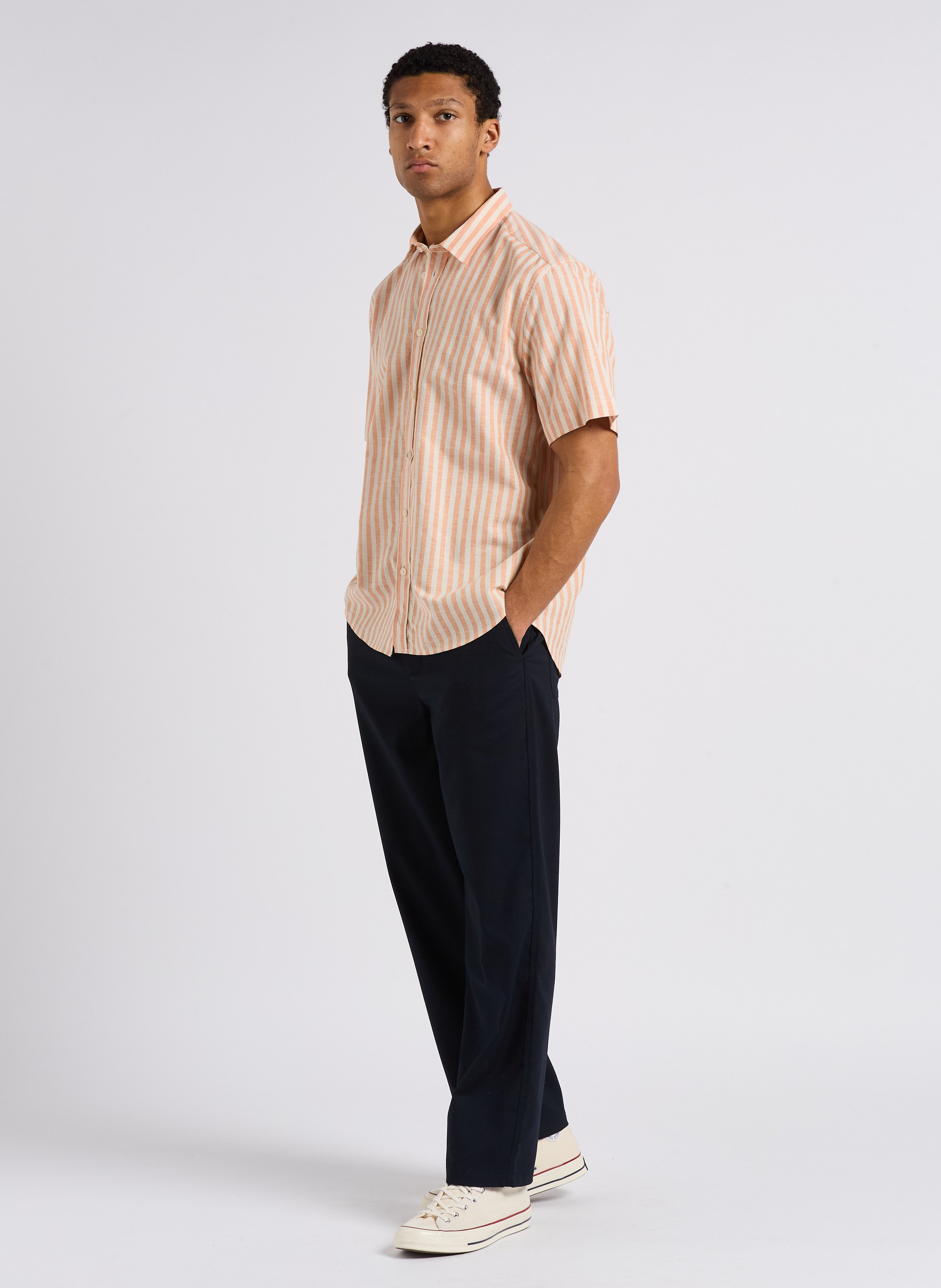 Regular-fit striped organic cotton and linen shirt MINIMUM Orange