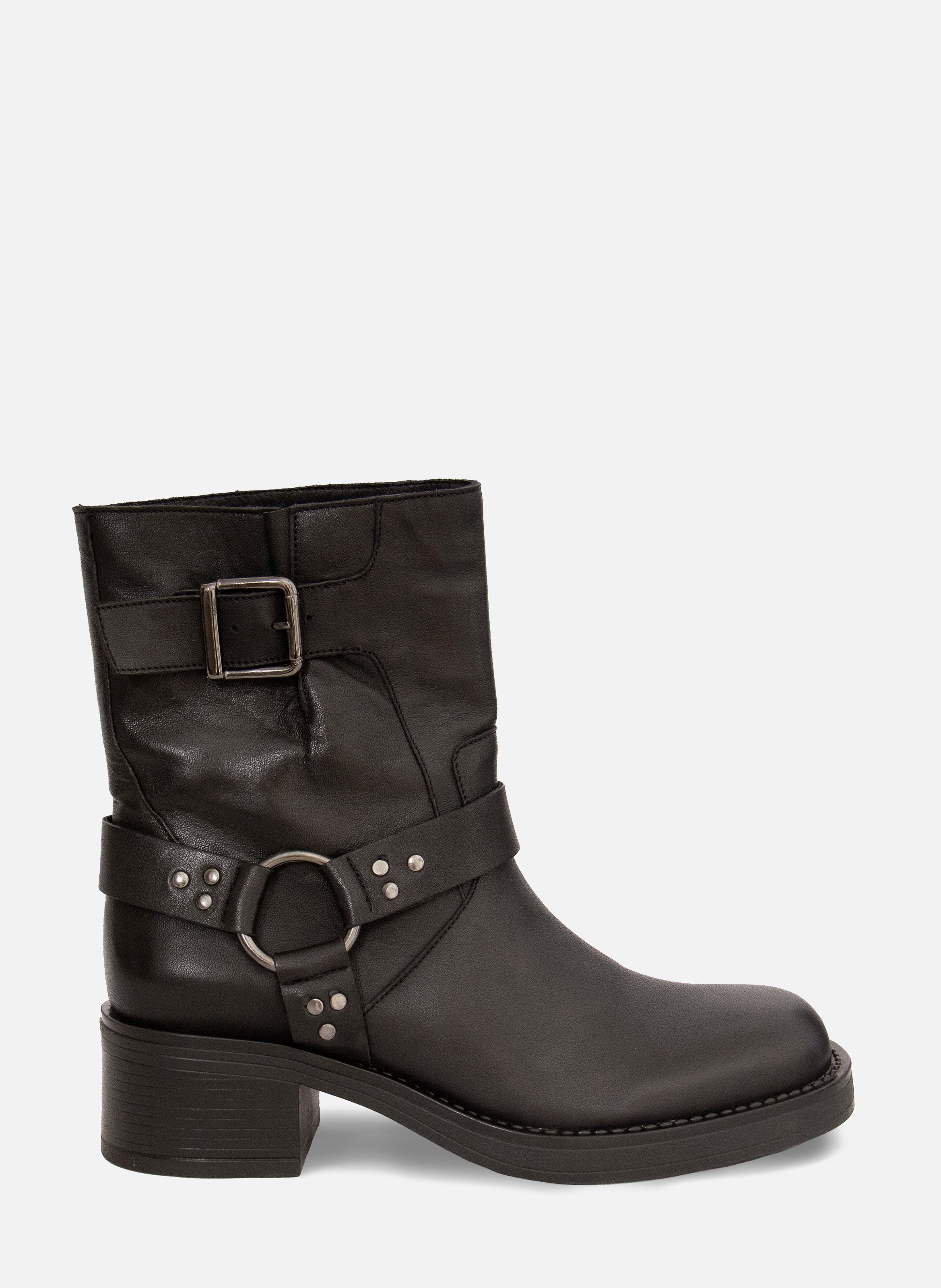 Leather biker ankle boots JULES & JENN Black