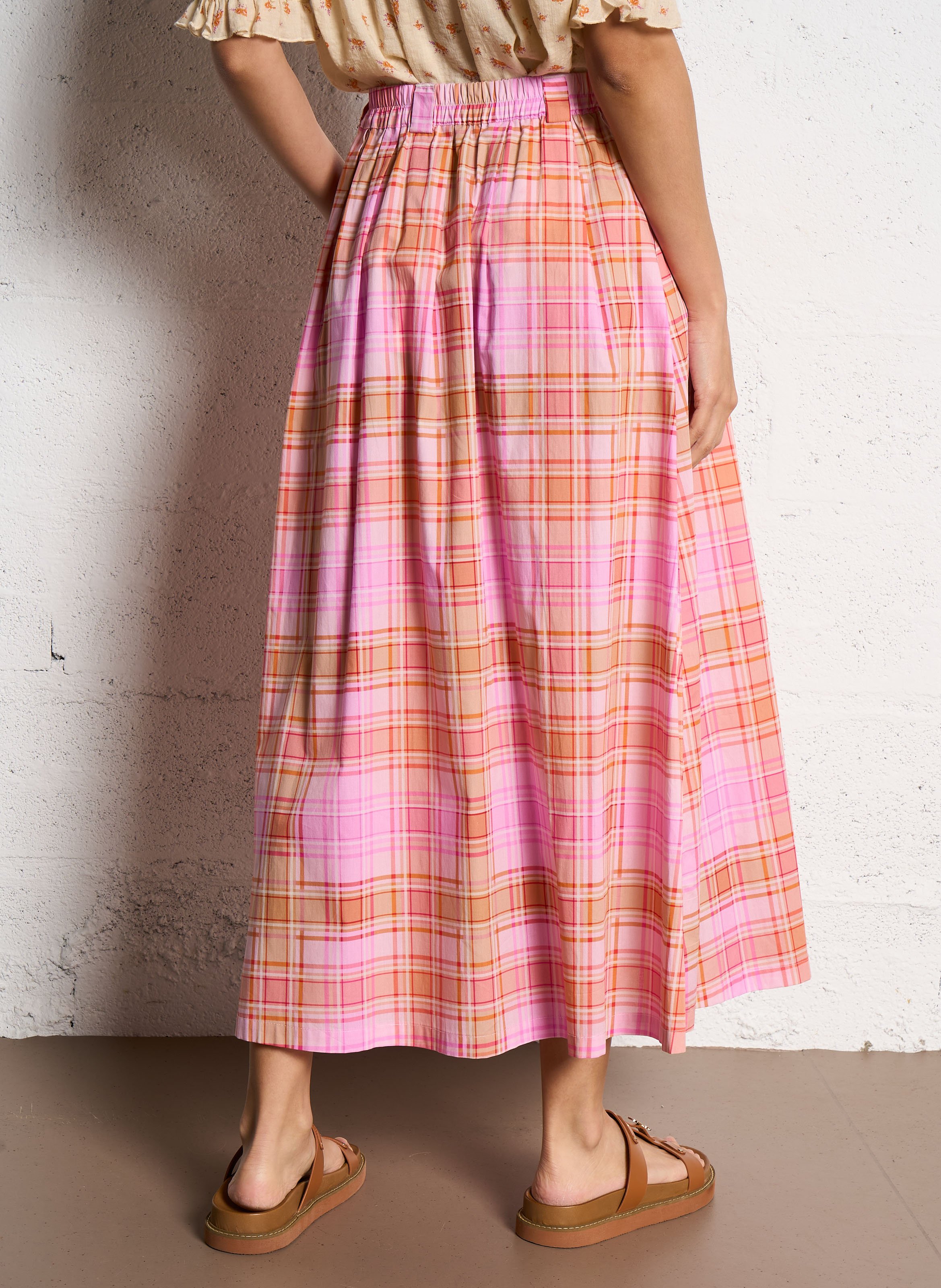 Jupe évasée midi à carreaux en coton SUZIE WINKLE Rose