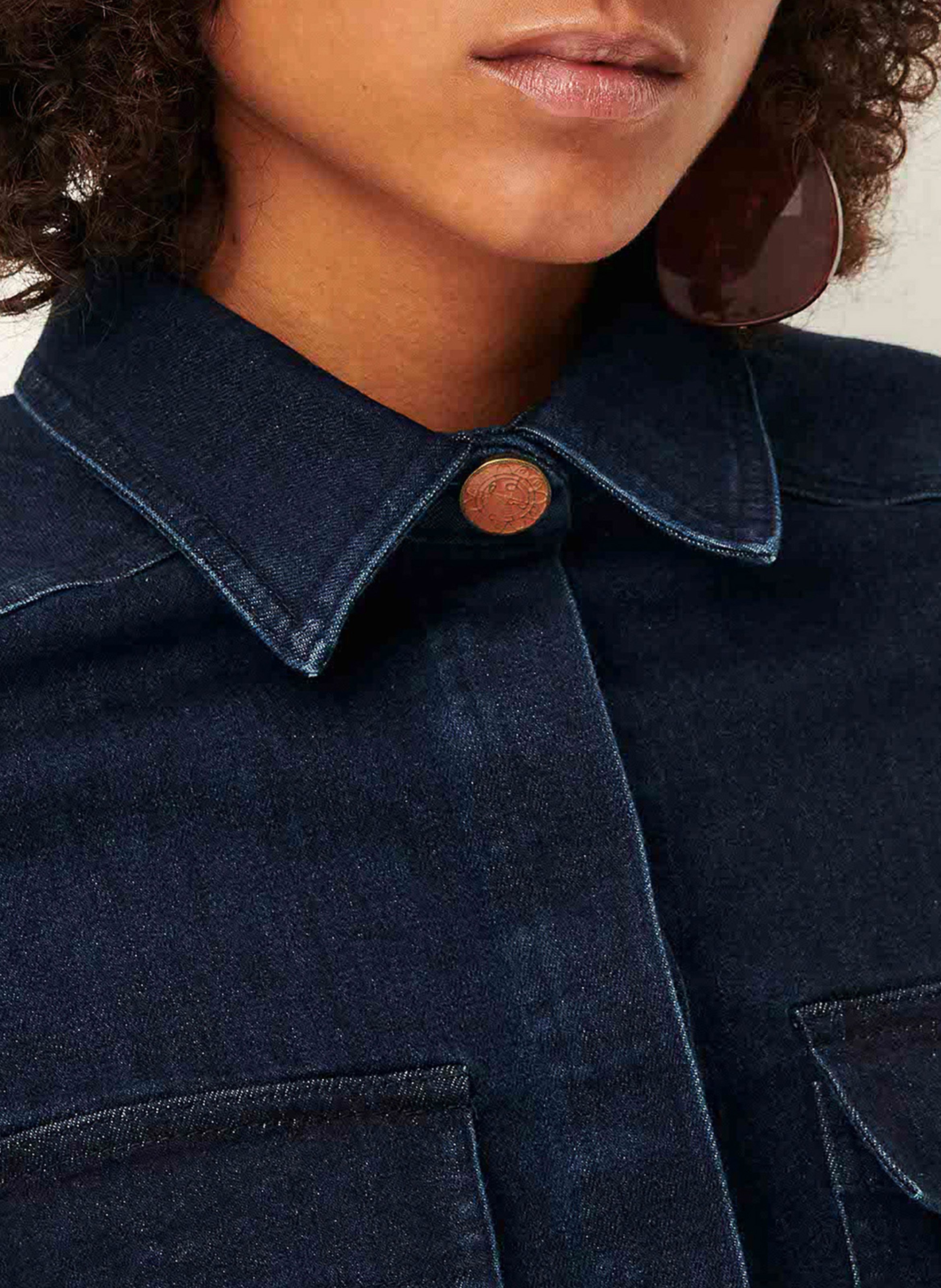 Veste courte droite en denim de coton léger SESSUN Bleu