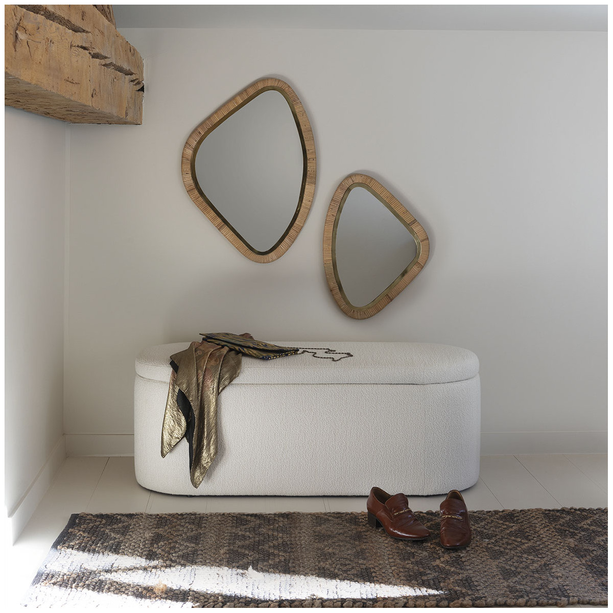 Rattan and metal mirror BLANC D'IVOIRE Beige