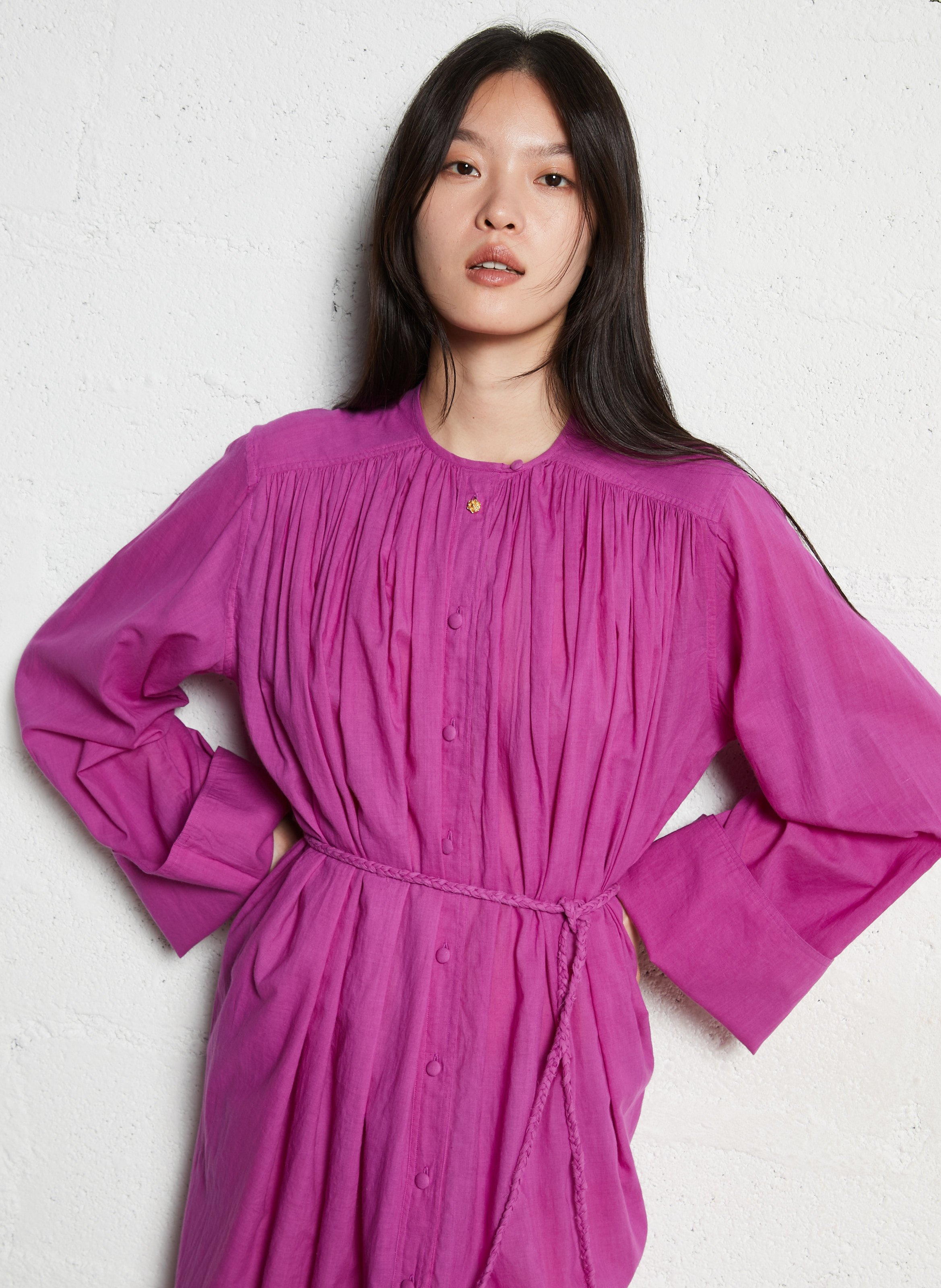 Long cotton dress with round neck LAURENCE BRAS Purple