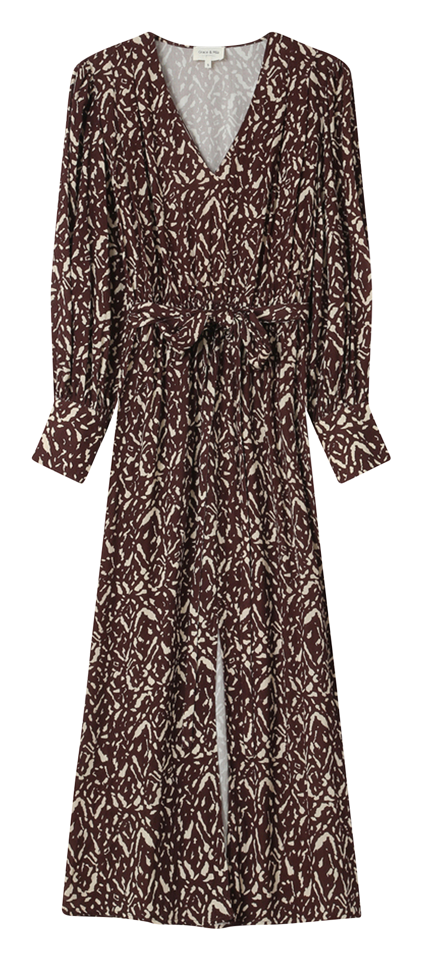 Robe longue col V imprimée GRACE ET MILA Marron