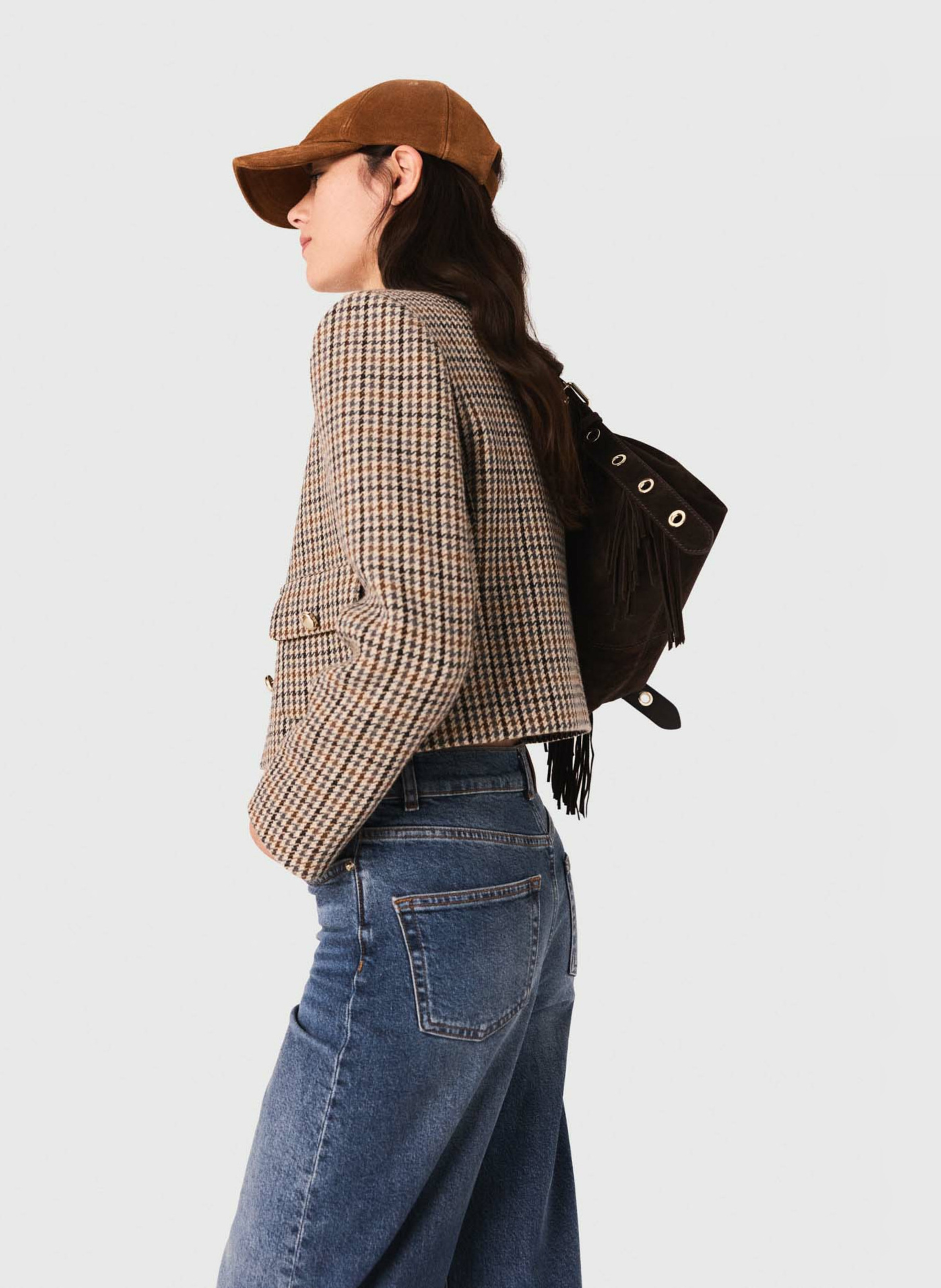 Veste courte à carreaux MAJE Beige