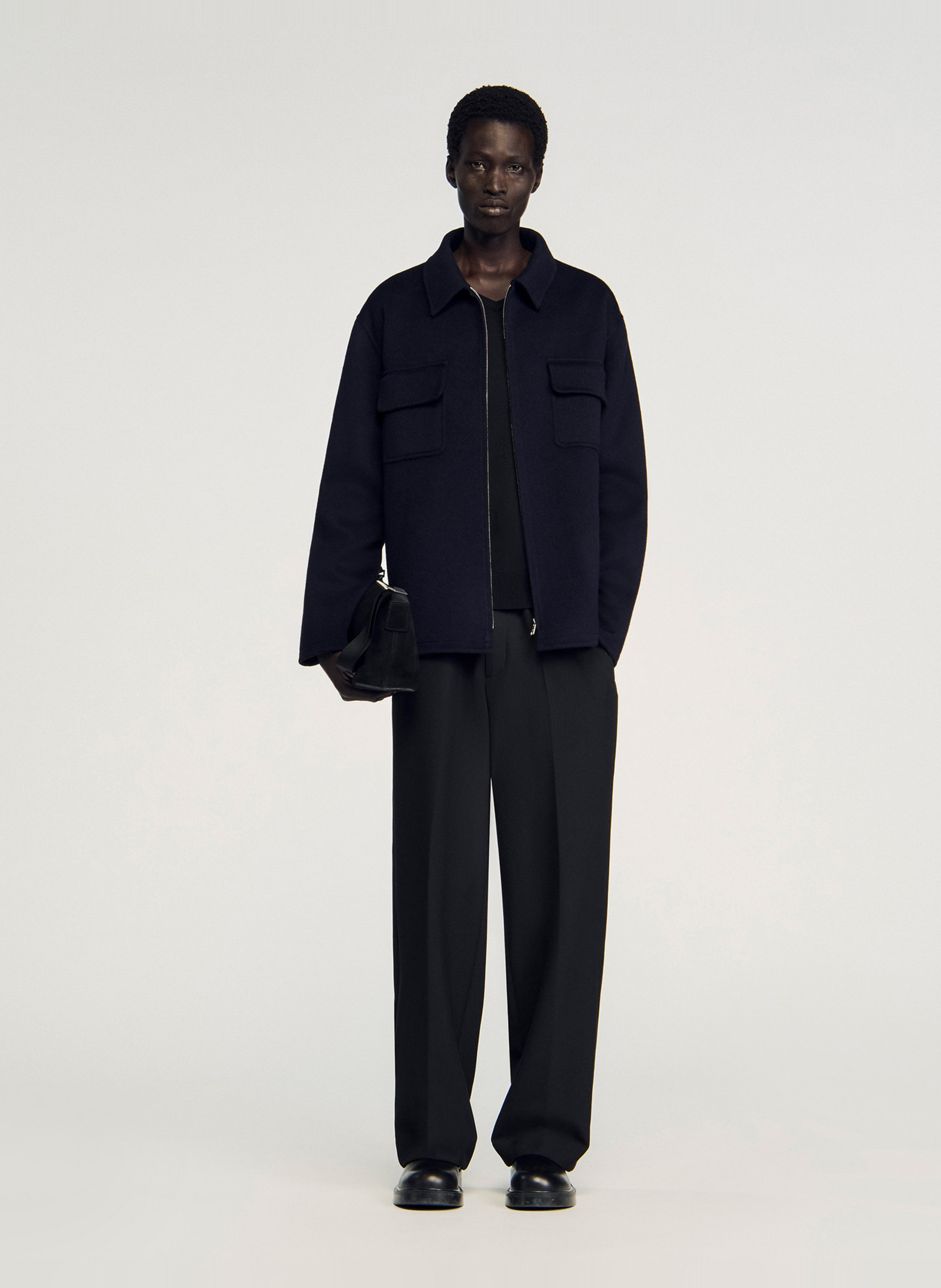 Surchemise d=col classique droite en laine mélangée SANDRO Bleu