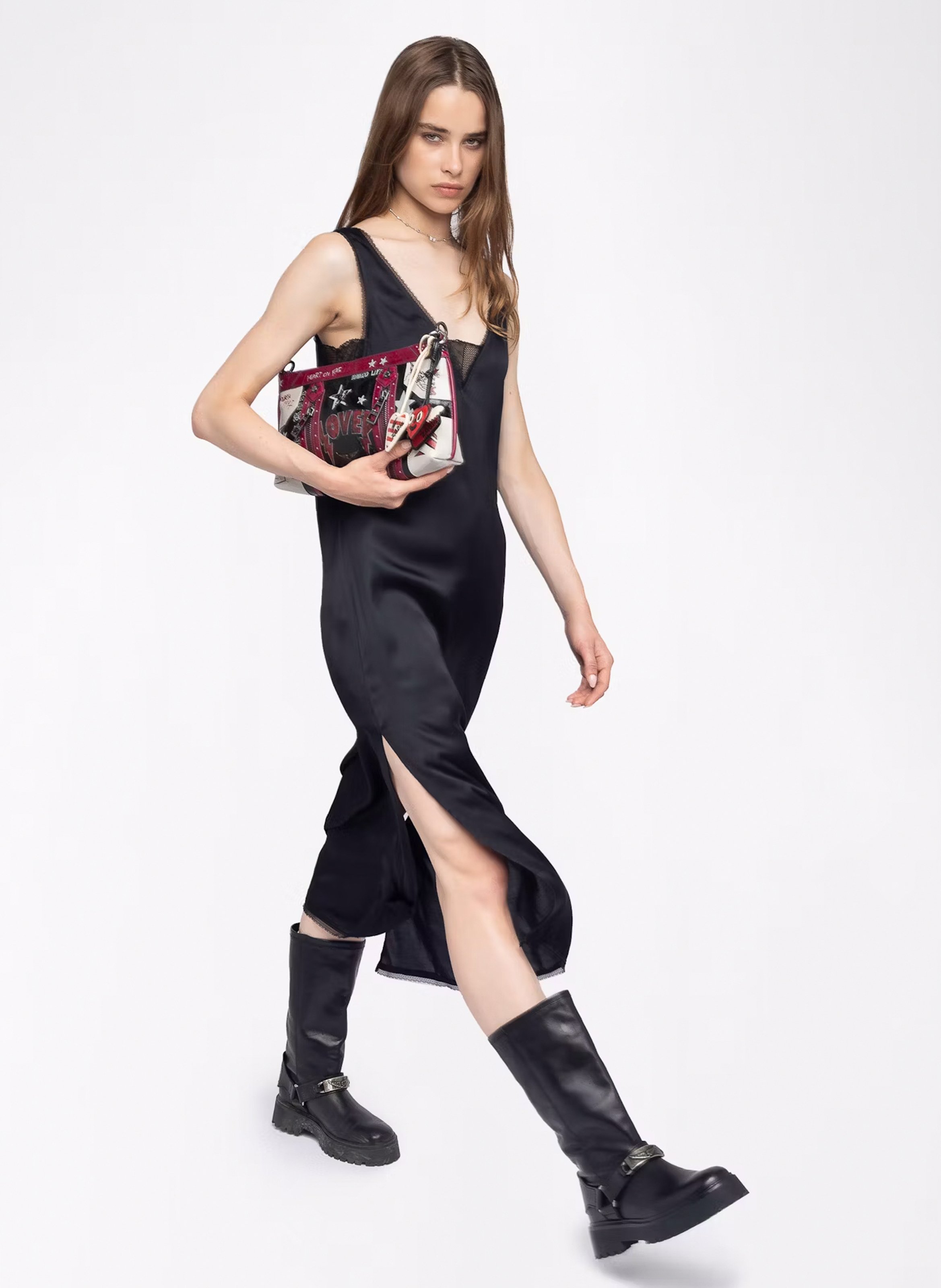 Abito longuette scollo a V satinato ZADIG&VOLTAIRE Nero