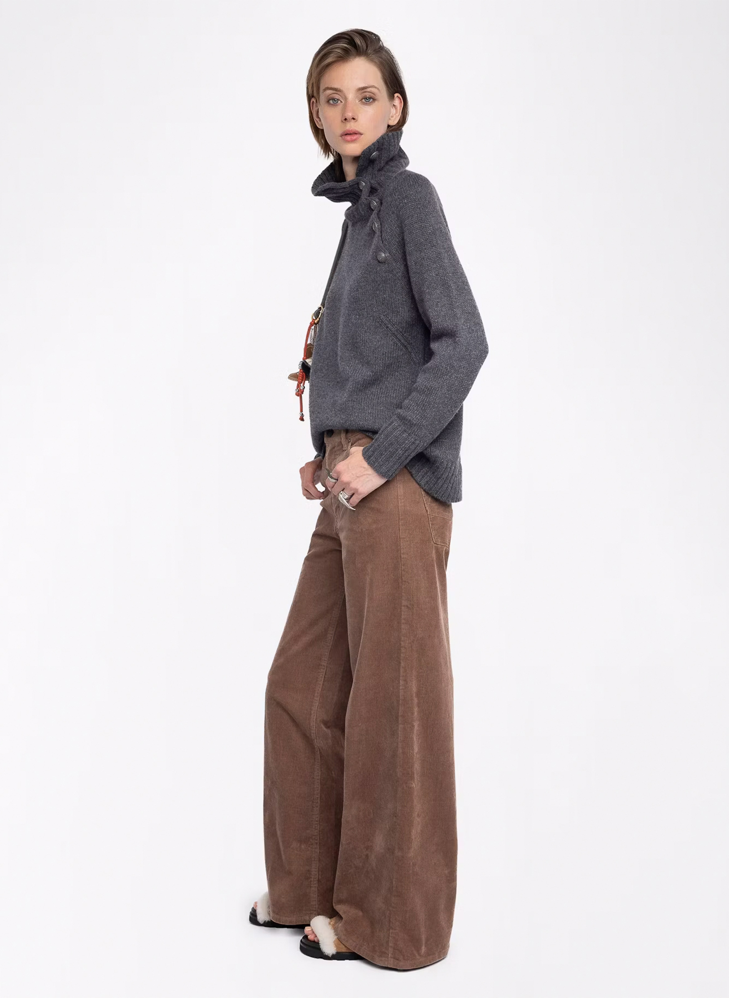 Pull col montant boutonné en cachemire ZADIG&VOLTAIRE Gris