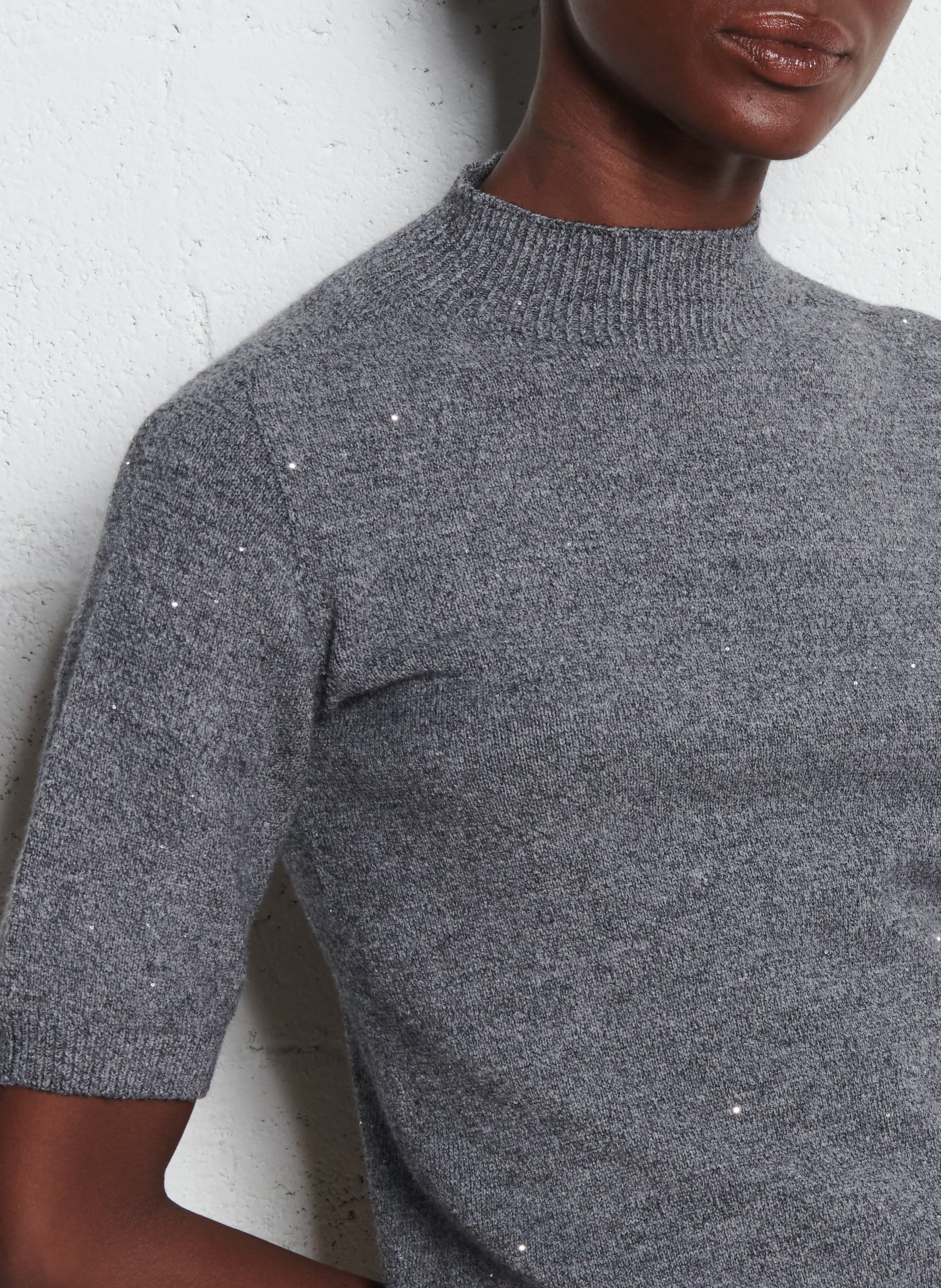 Pull col rond à strass LIU JO Gris