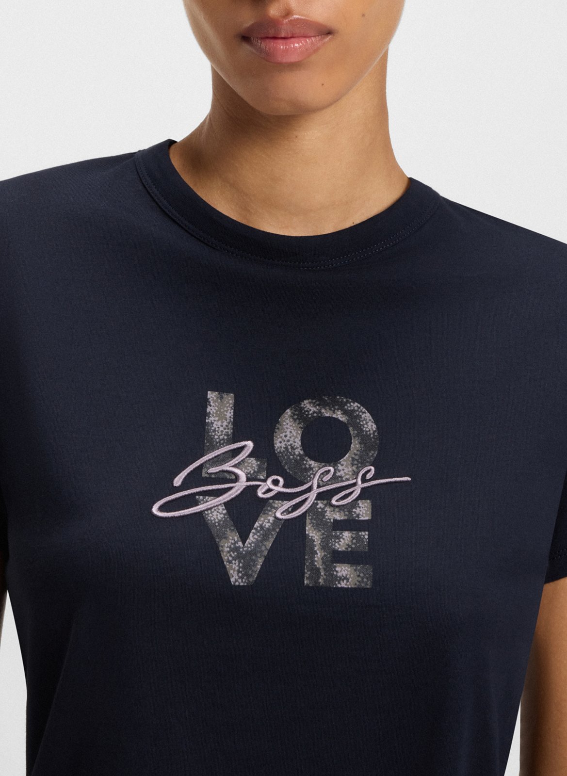 Tee-shirt droit uni à détail brodé BOSS Bleu