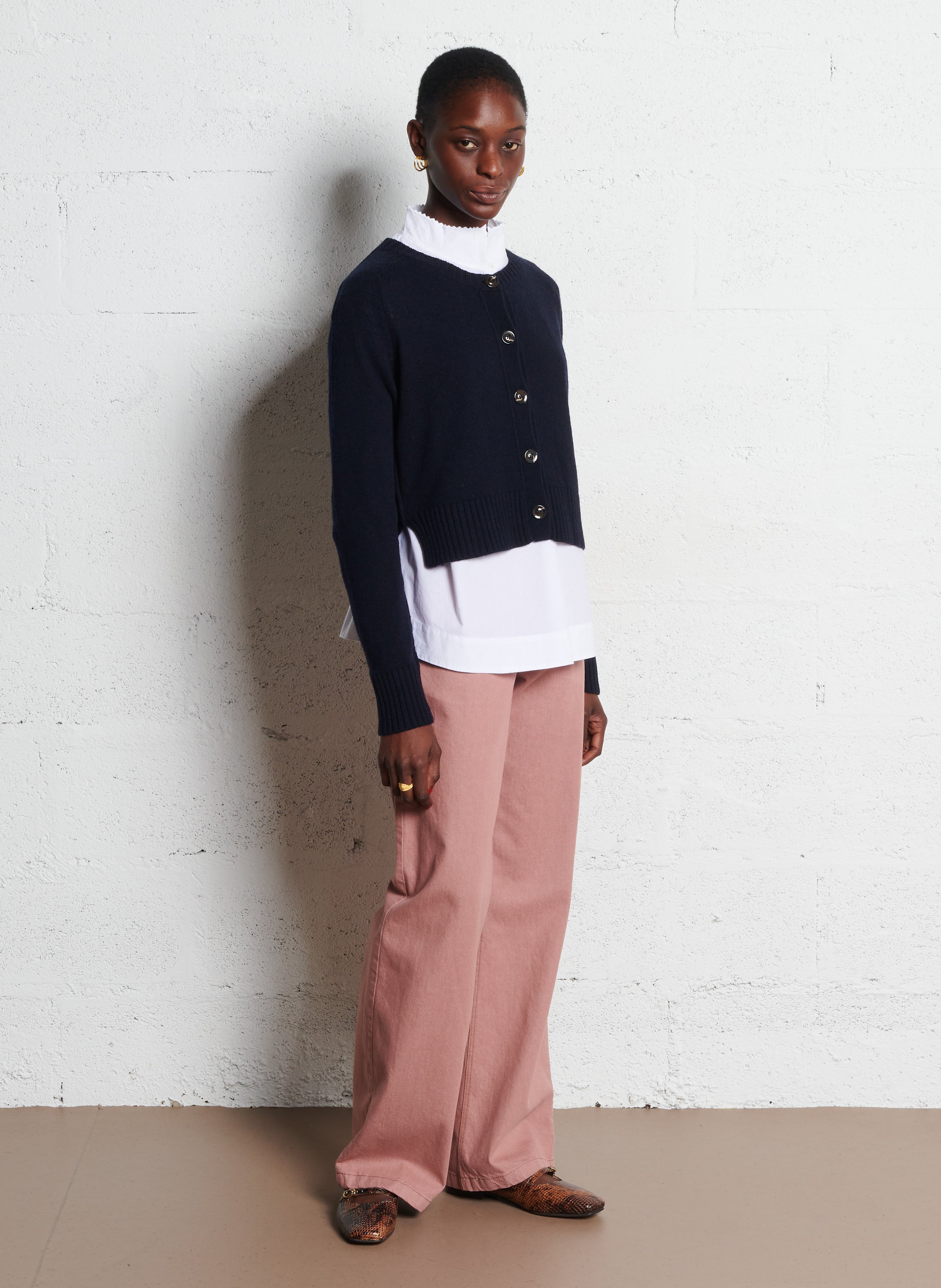 Cardigan col rond droit en laine SOEUR Bleu