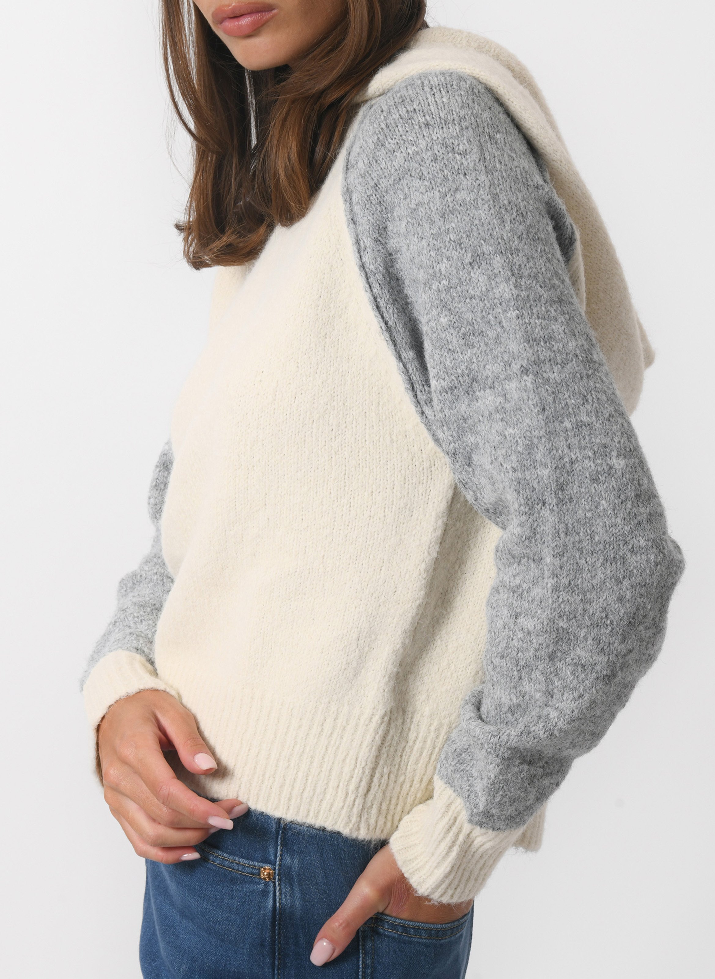 Rundhalsausschnitt Pullover in zwei Farben KOOKAI Weiss