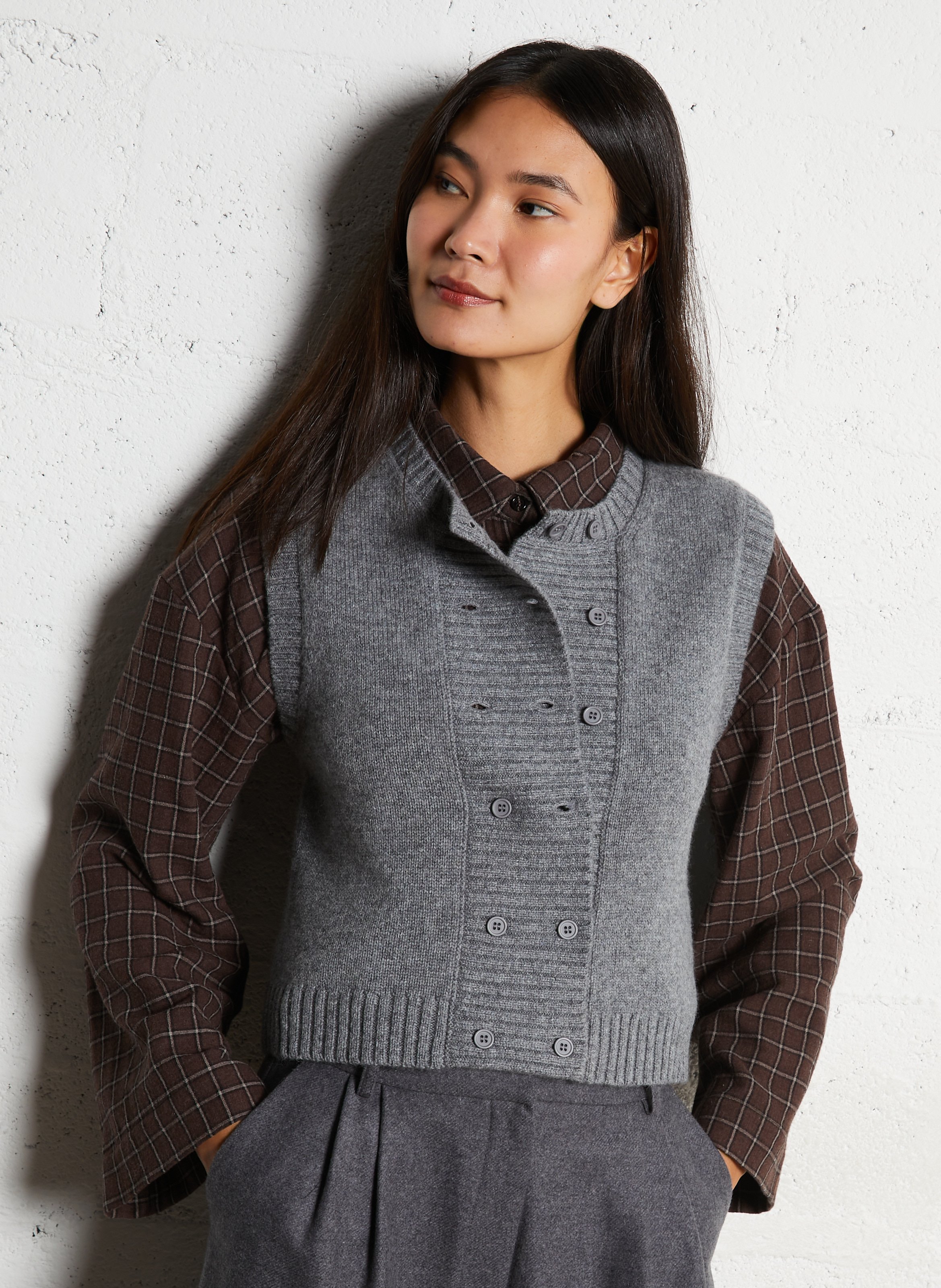 Top col rond en laine THE TINY BIG SISTER Gris