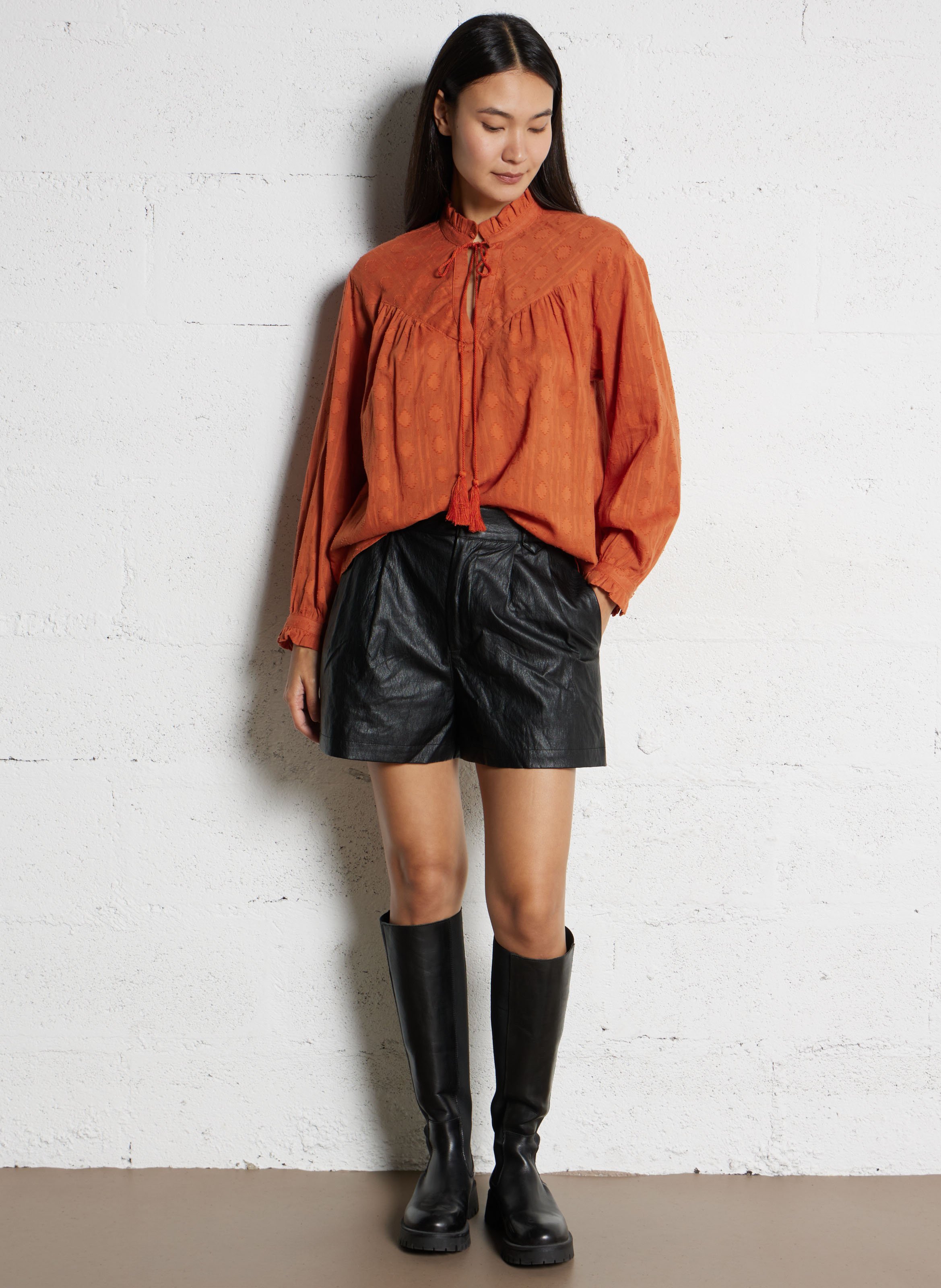 Bluse mit viktorianischem Kragen aus Baumwolle THE KORNER Orange