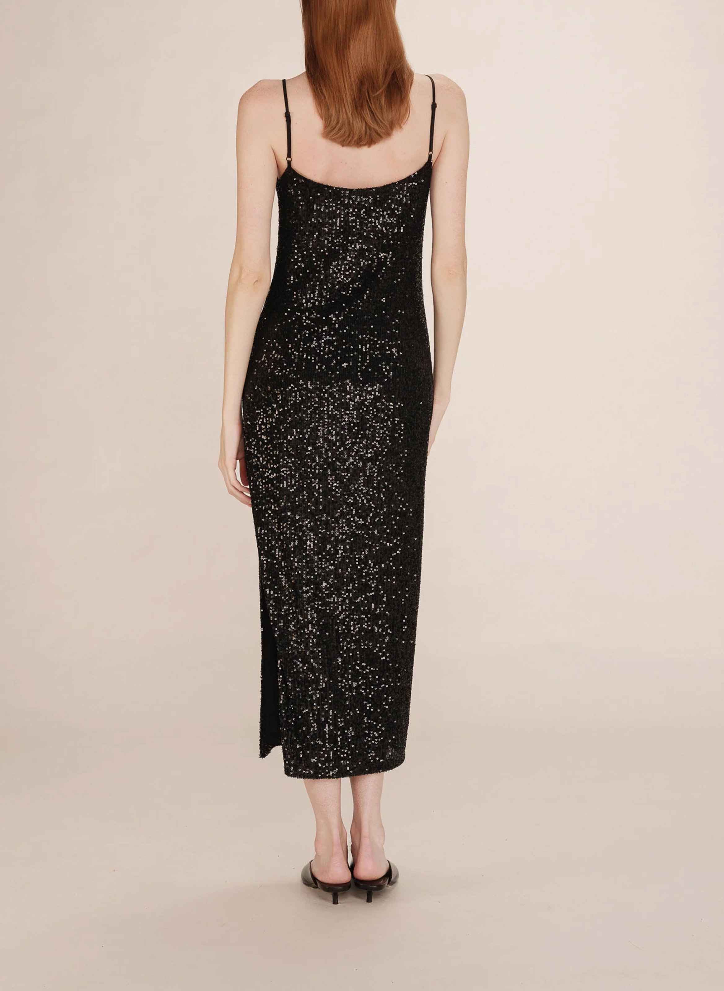 Long fitted dress with sequins GRACE ET MILA Black