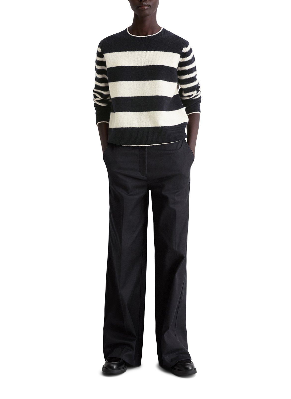 Pull droit col rond en laine mélangé rayé MARC O'POLO Bleu