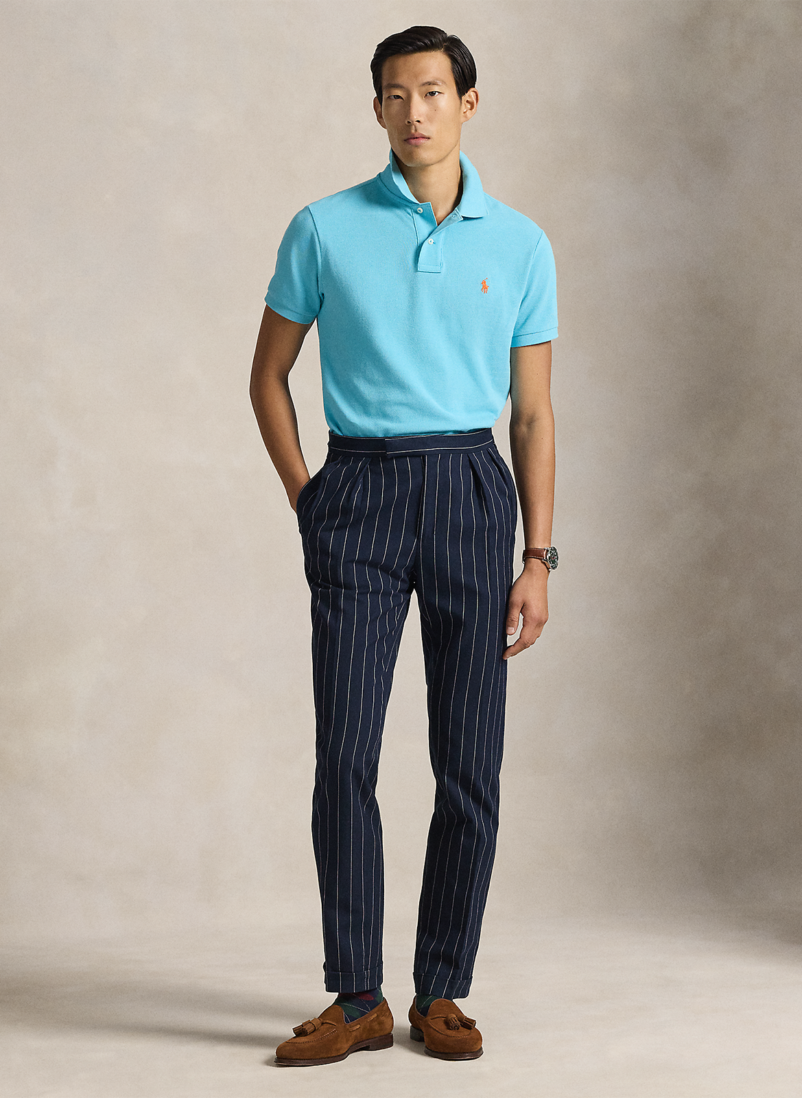 Getailleerde katoenen polo met korte mouwen POLO RALPH LAUREN Blauw