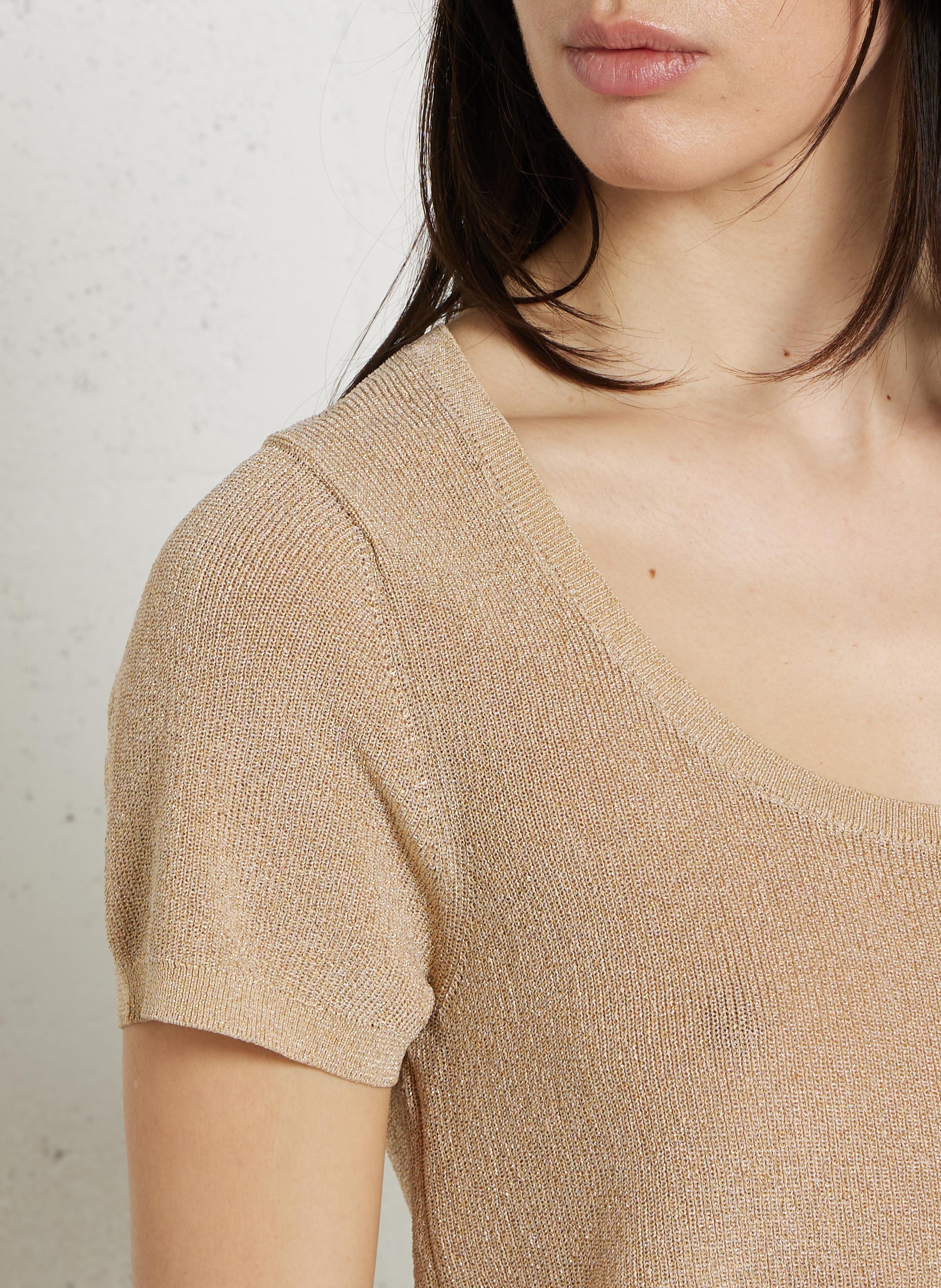 Pull fin droit col rond en maille métallisée LA PETITE ETOILE Doré