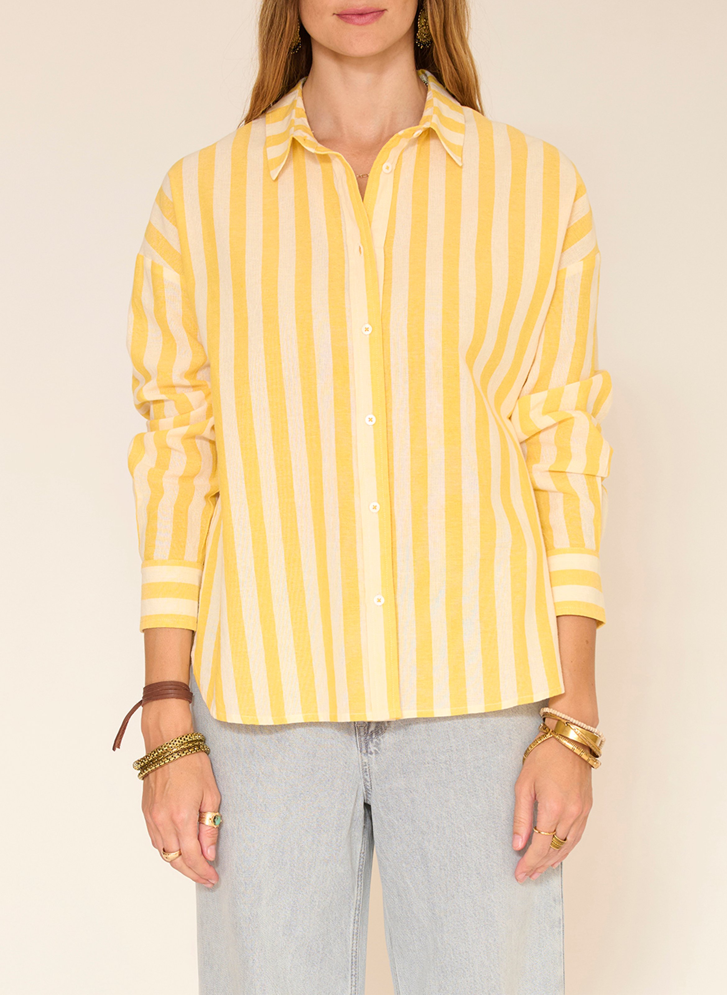 Gerade geschnittenes Baumwollhemd mit klassischem Kragen und Streifen MKT Orange