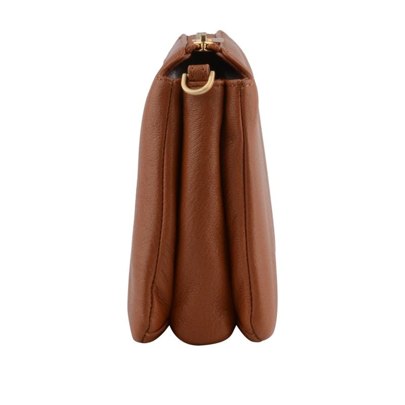 Goatskin leather shoulder bag POURCHET Brown