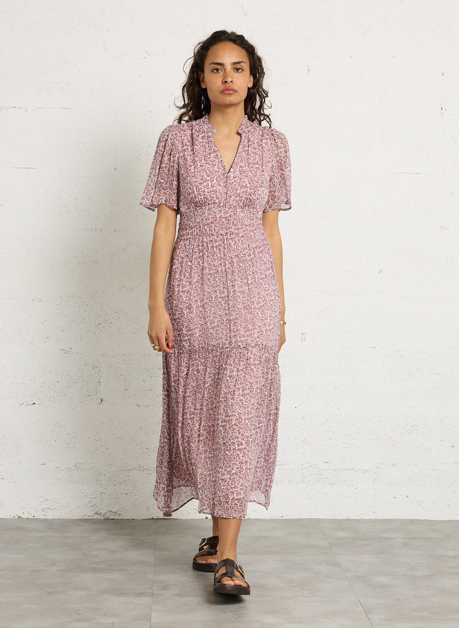 Flared V-neck maxi dress MAISON 123 Purple