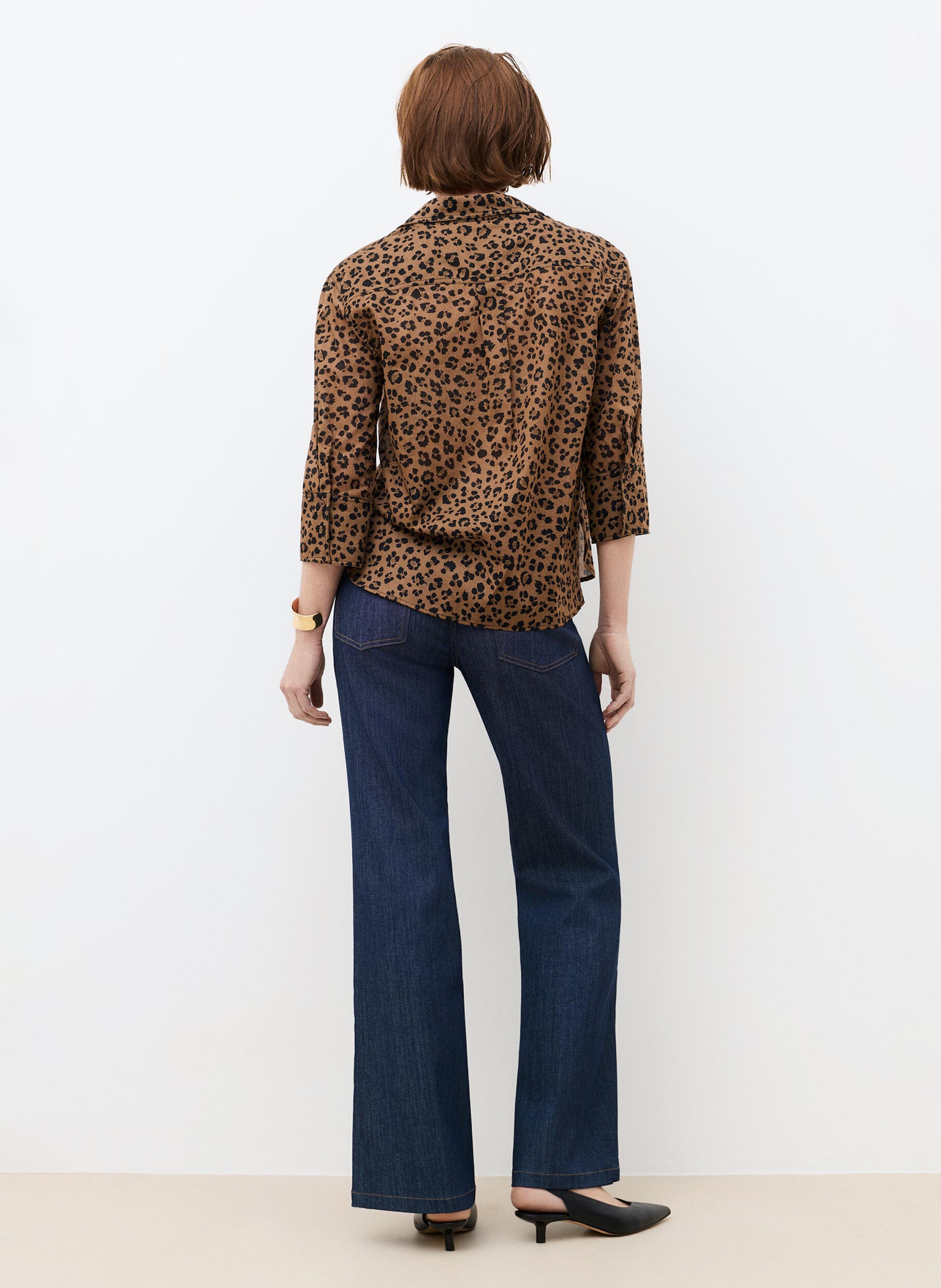 Straight shirt with classic collar in printed organic cotton CAROLL Brown