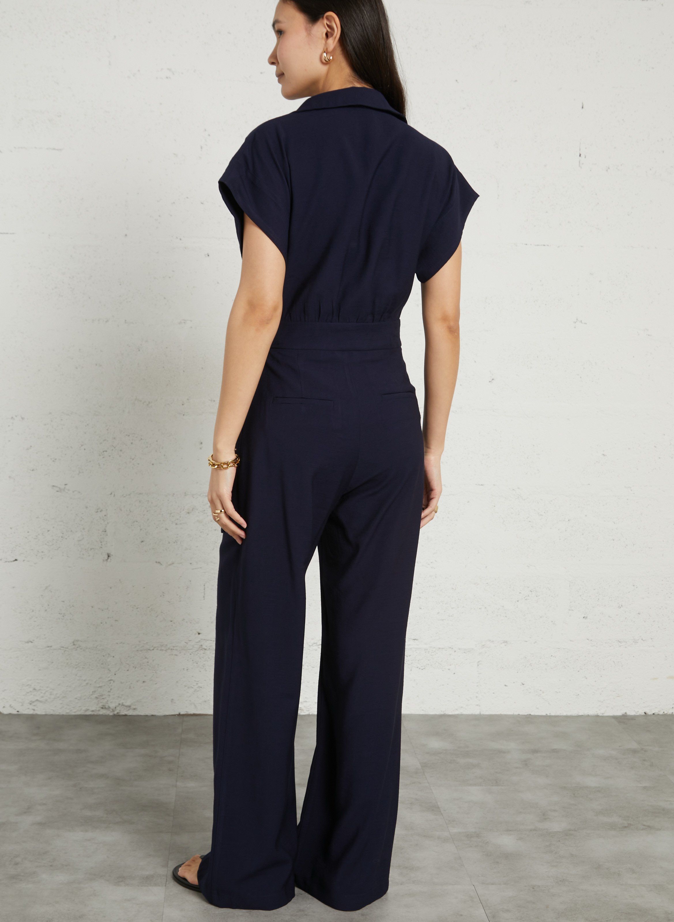 Combinaison pantalon unie cache-cœur SUNCOO Bleu