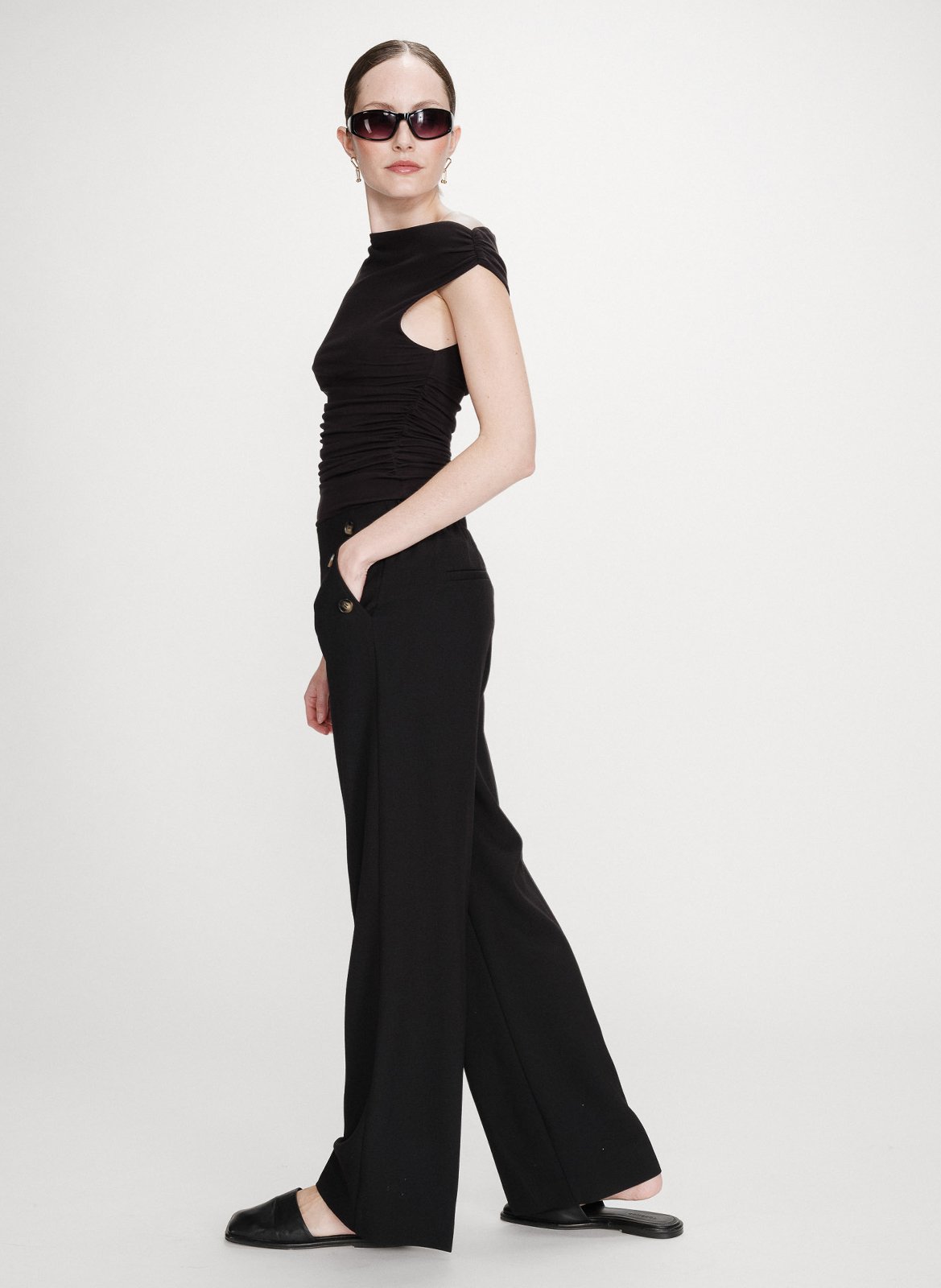 Pantalon droit taille haute uni GRACE ET MILA Noir