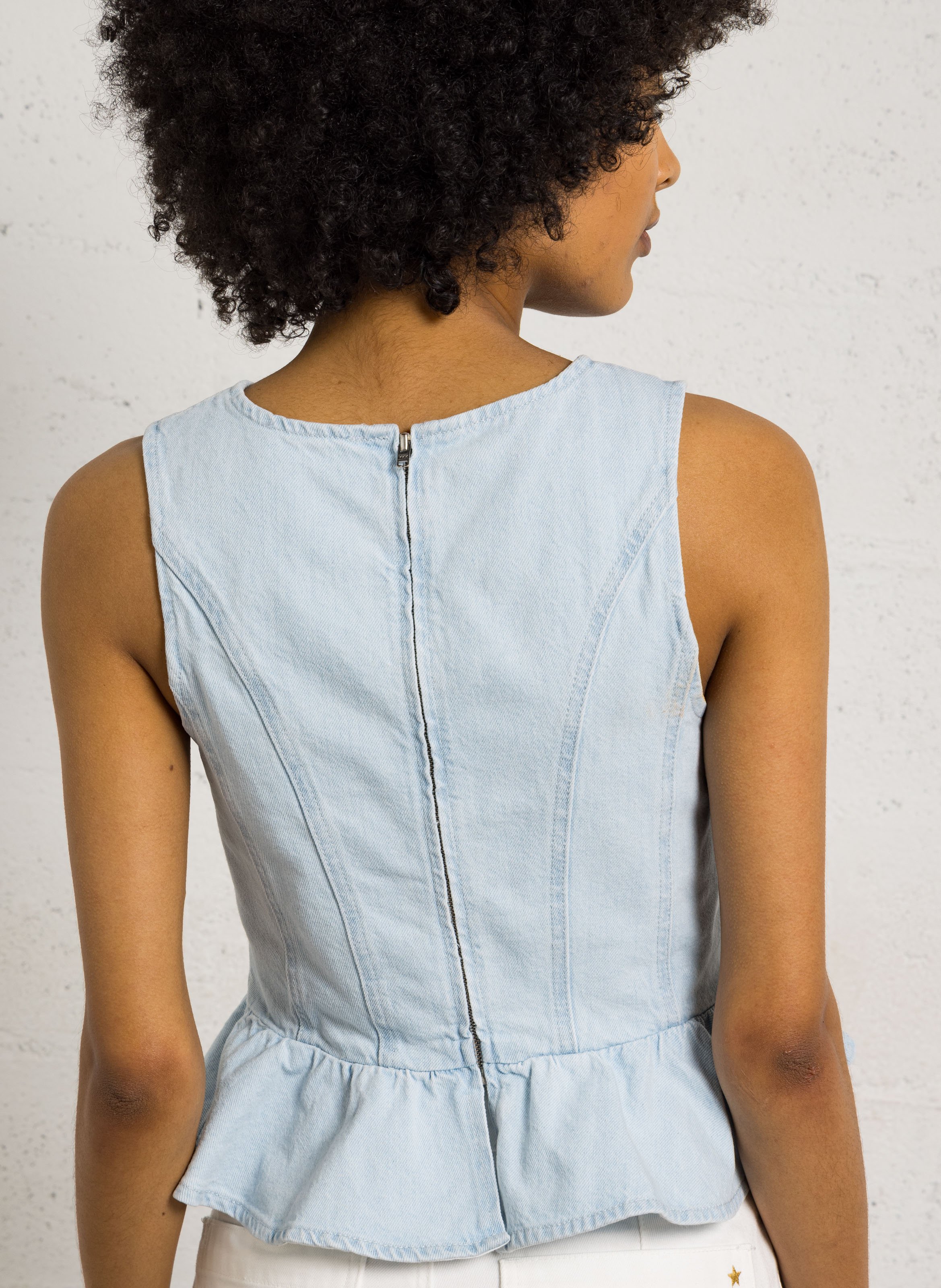 Round neck cotton denim tank top DES PETITS HAUTS Blue