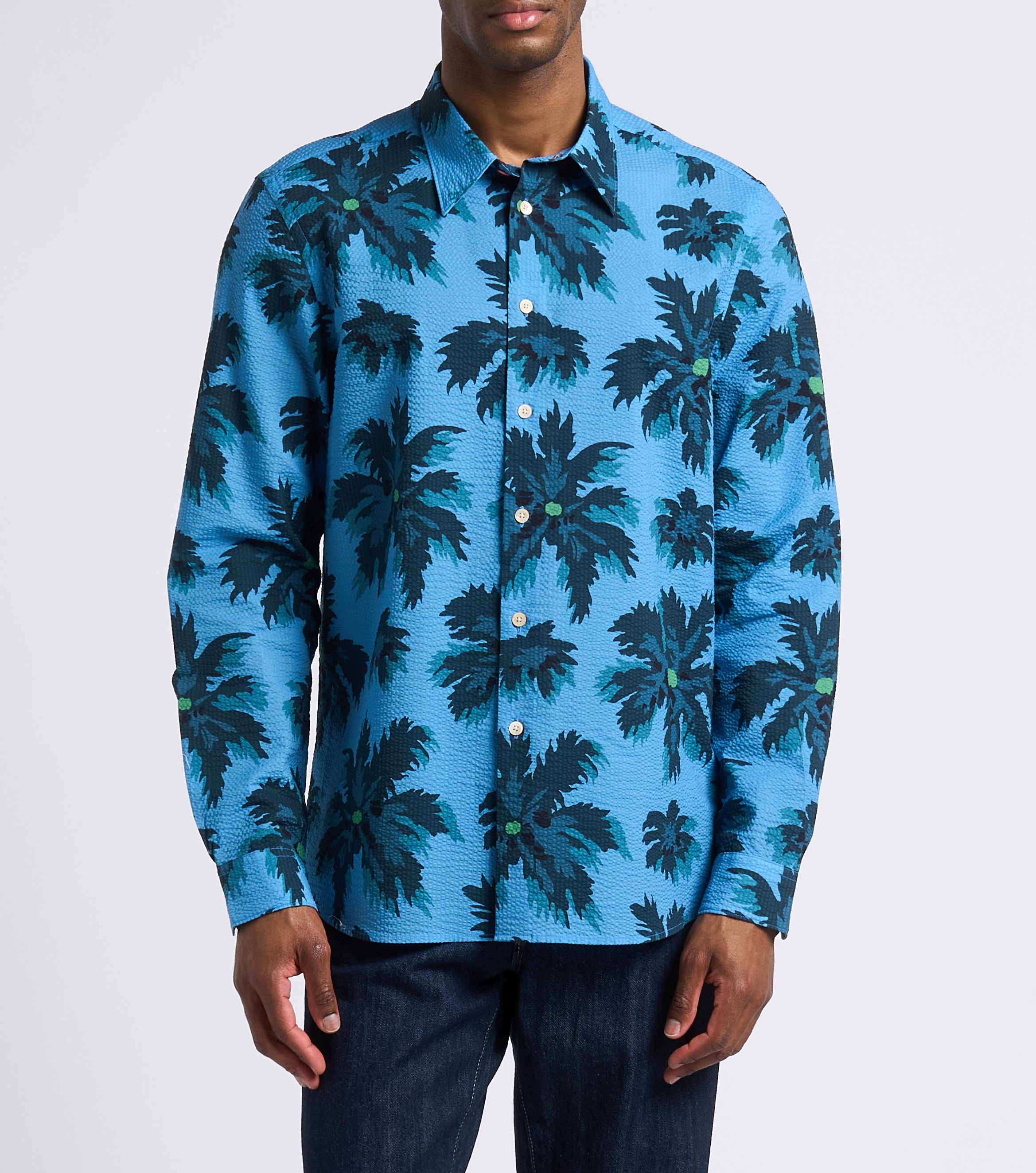 Printed cotton shirt with classic collar PAUL SMITH Blue
