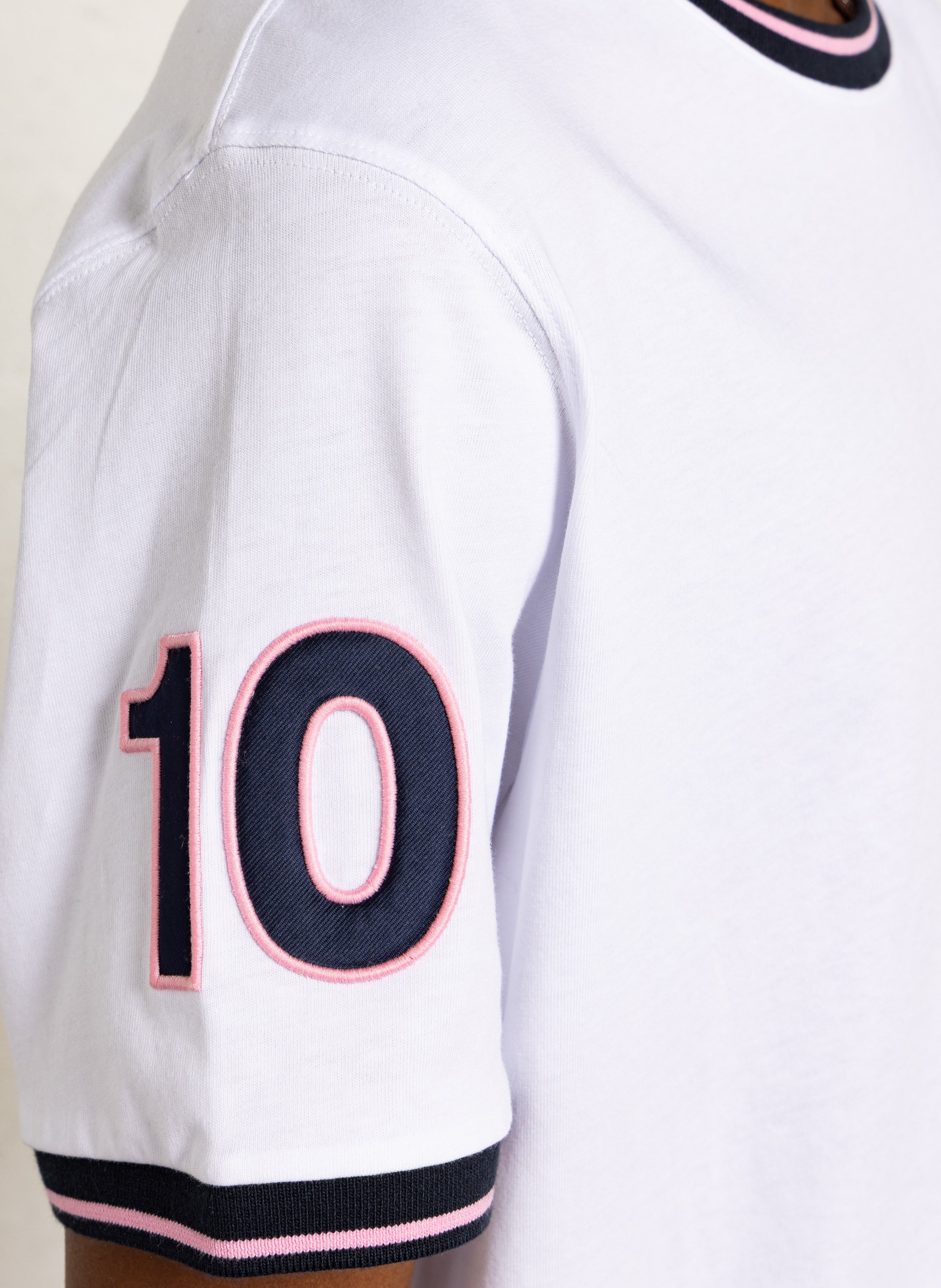 Staright embroidered round-neck cotton T-shirt EDEN PARK White