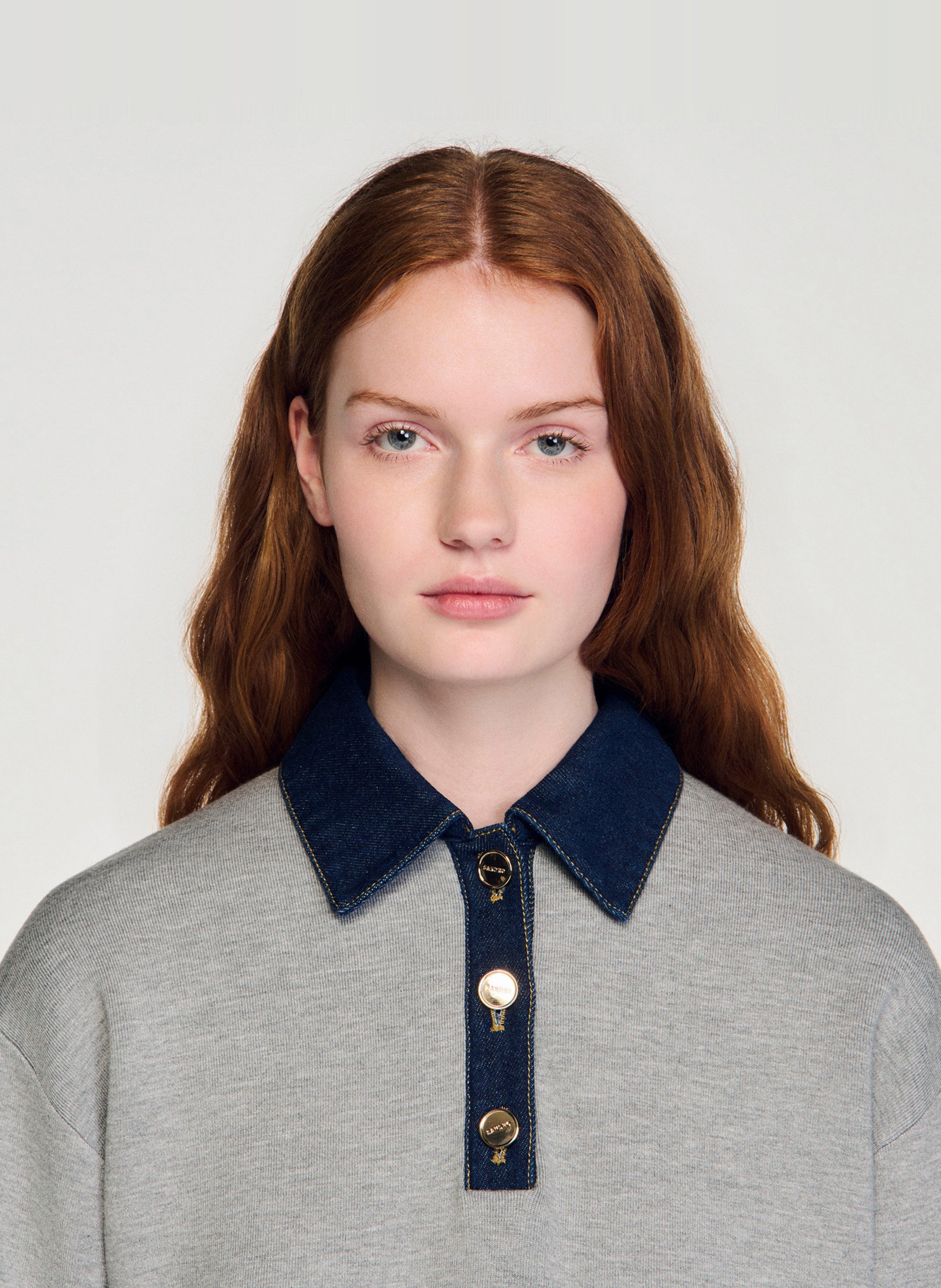 Oversized denim collar sweater SANDRO Grey