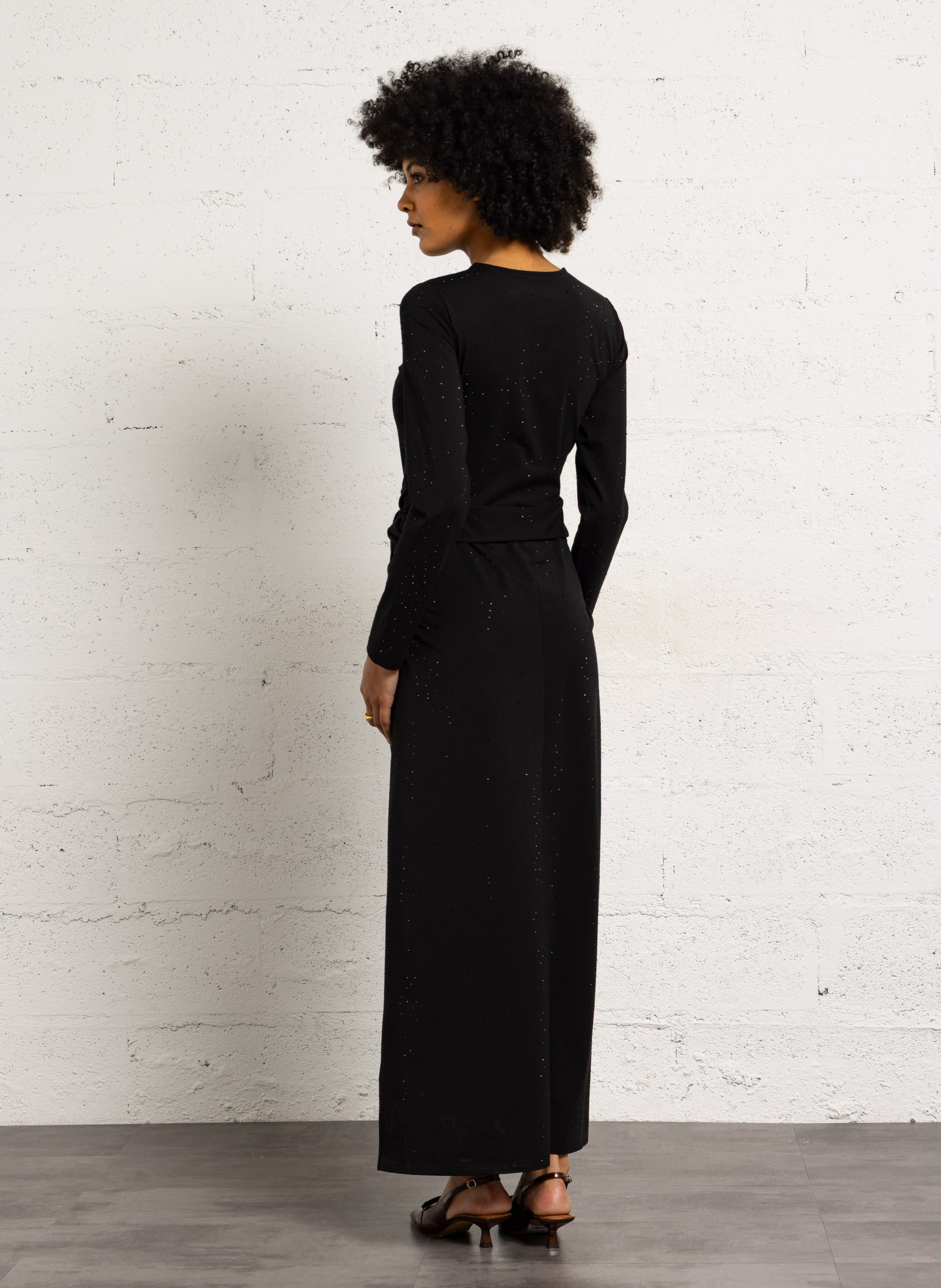 Robe longue ajustée à strass SUNCOO Noir