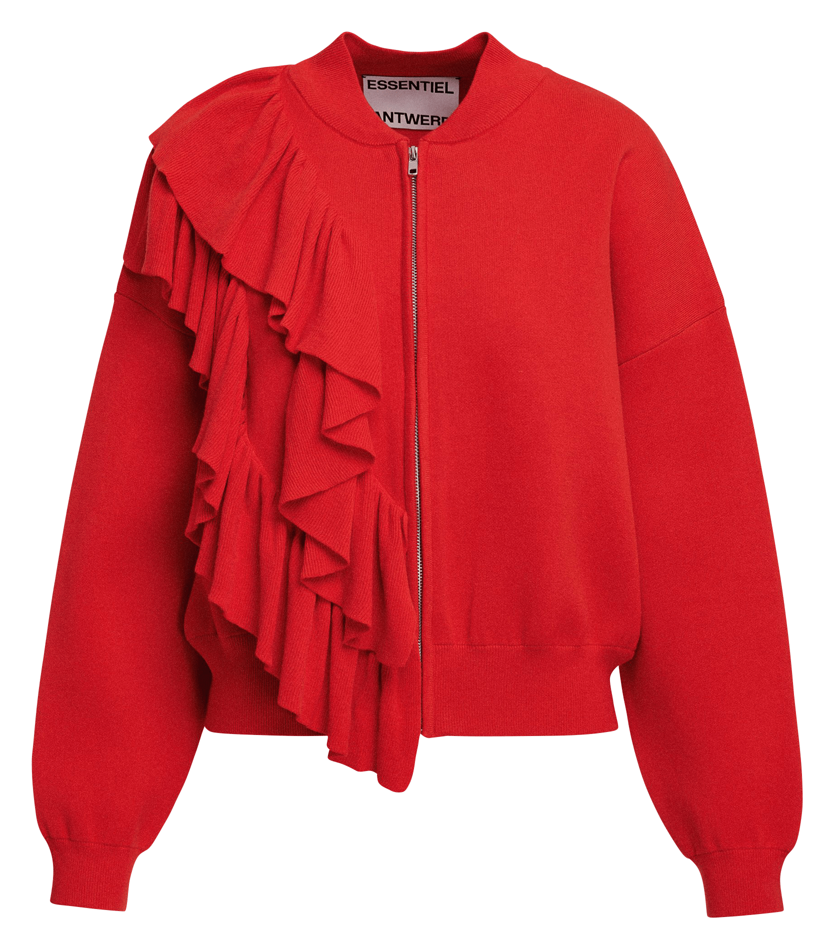 Oversize-Strickjacke mit Rüschen ESSENTIEL ANTWERP Rot