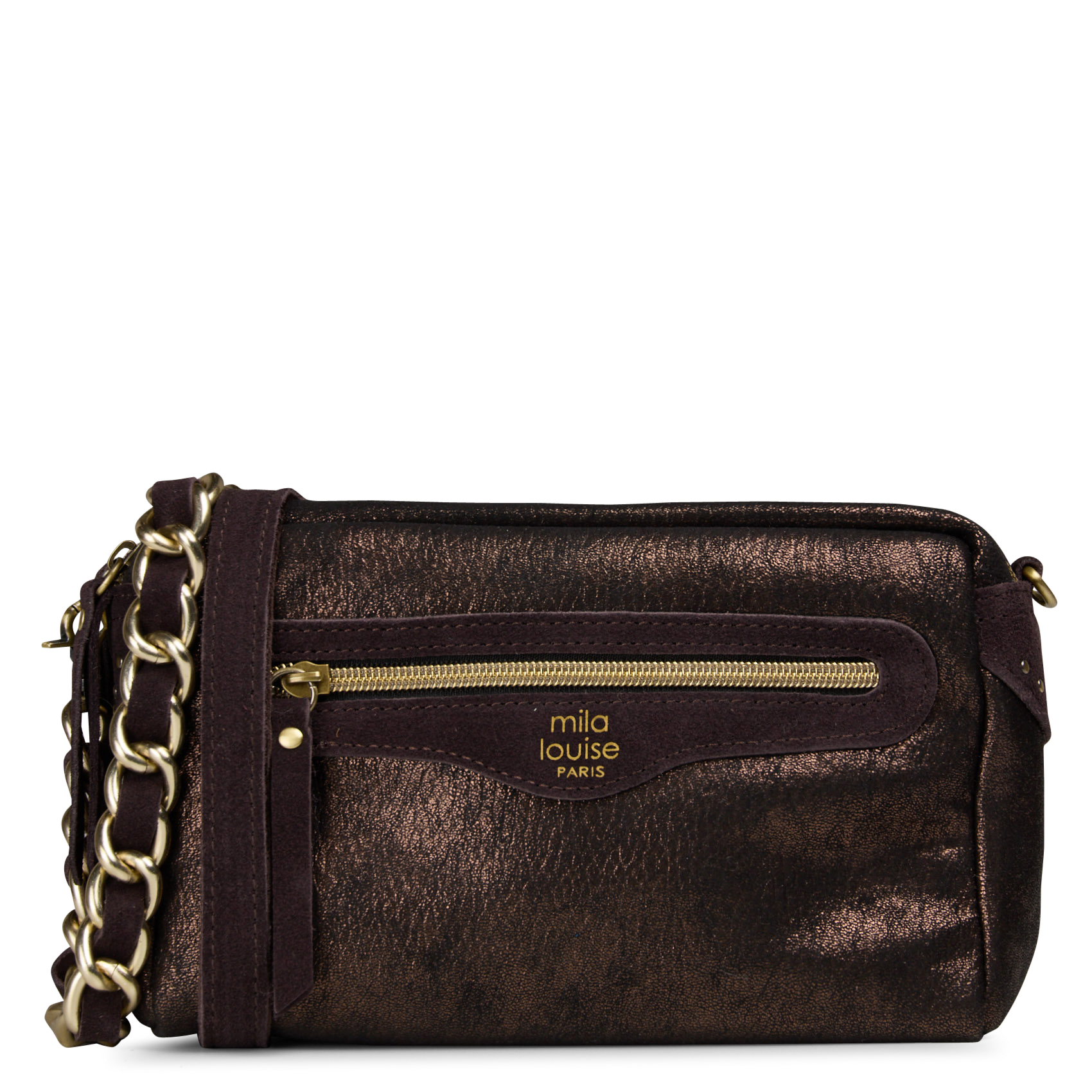 Mixed leather shoulder bag MILA LOUISE Brown