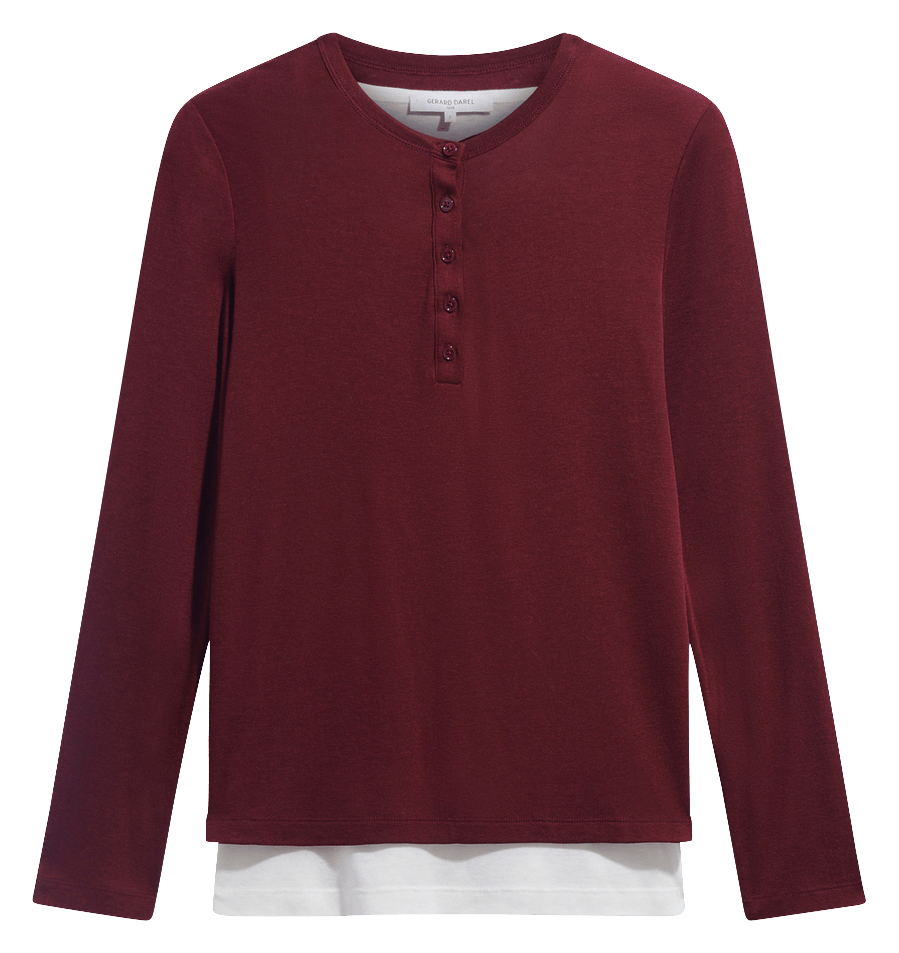 Gerader T-Shirt mit Rundhalsausschnitt und überlappenden Details. GERARD DAREL Rot
