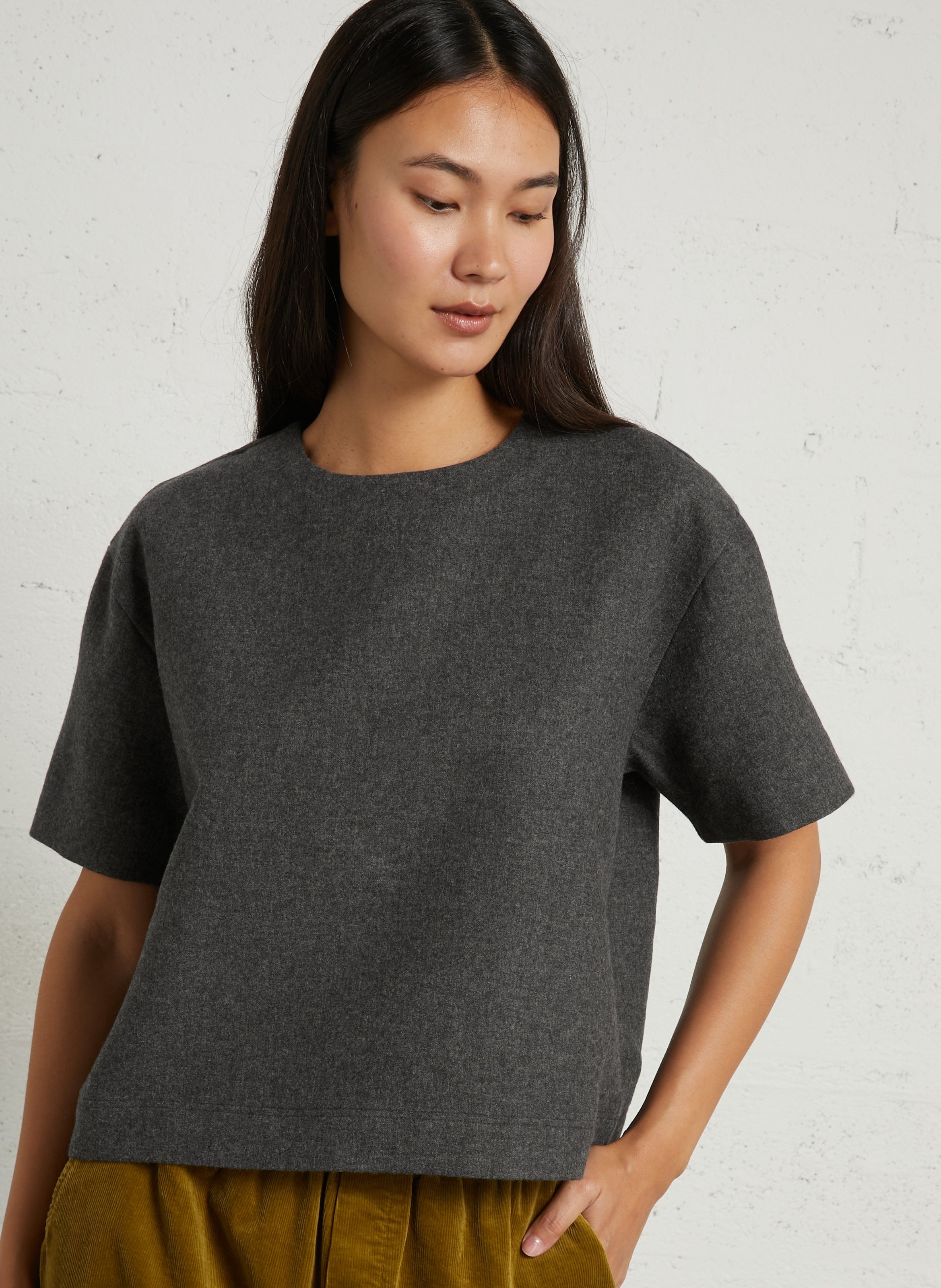 Short-sleeved wool blend top BELLEPIECE Grey