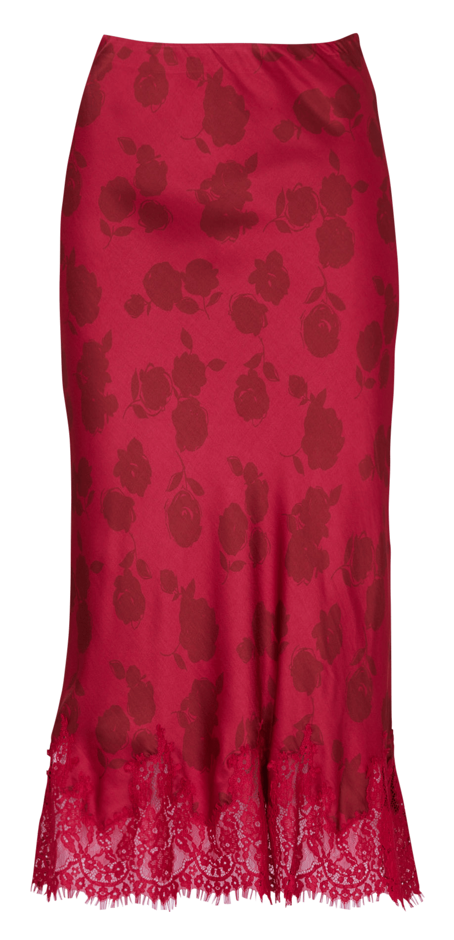 Gerader Rock aus satinierter Spitze mit Blumenmuster KOOKAI Rot