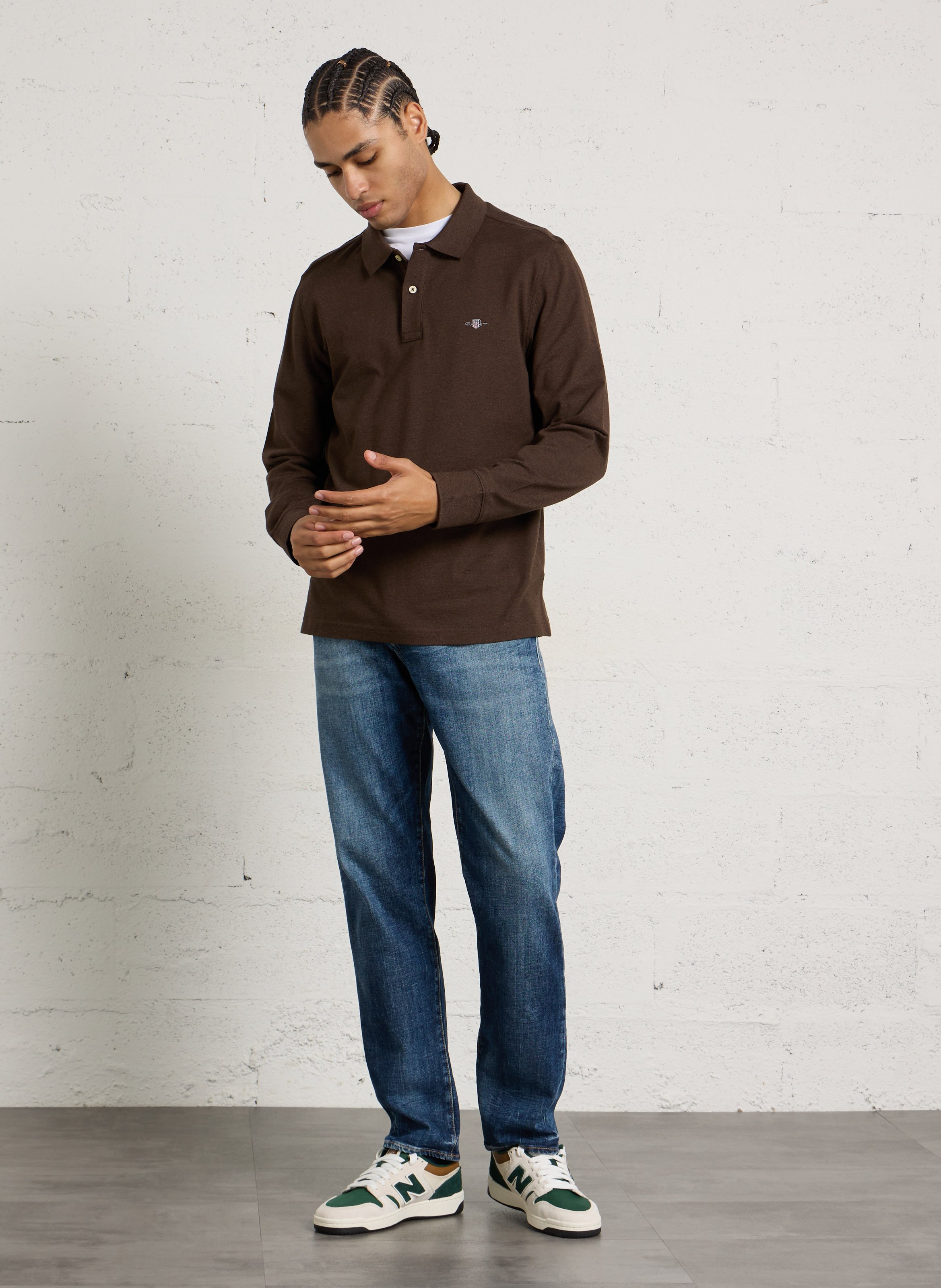 Polo droit en coton recyclé GANT Marron
