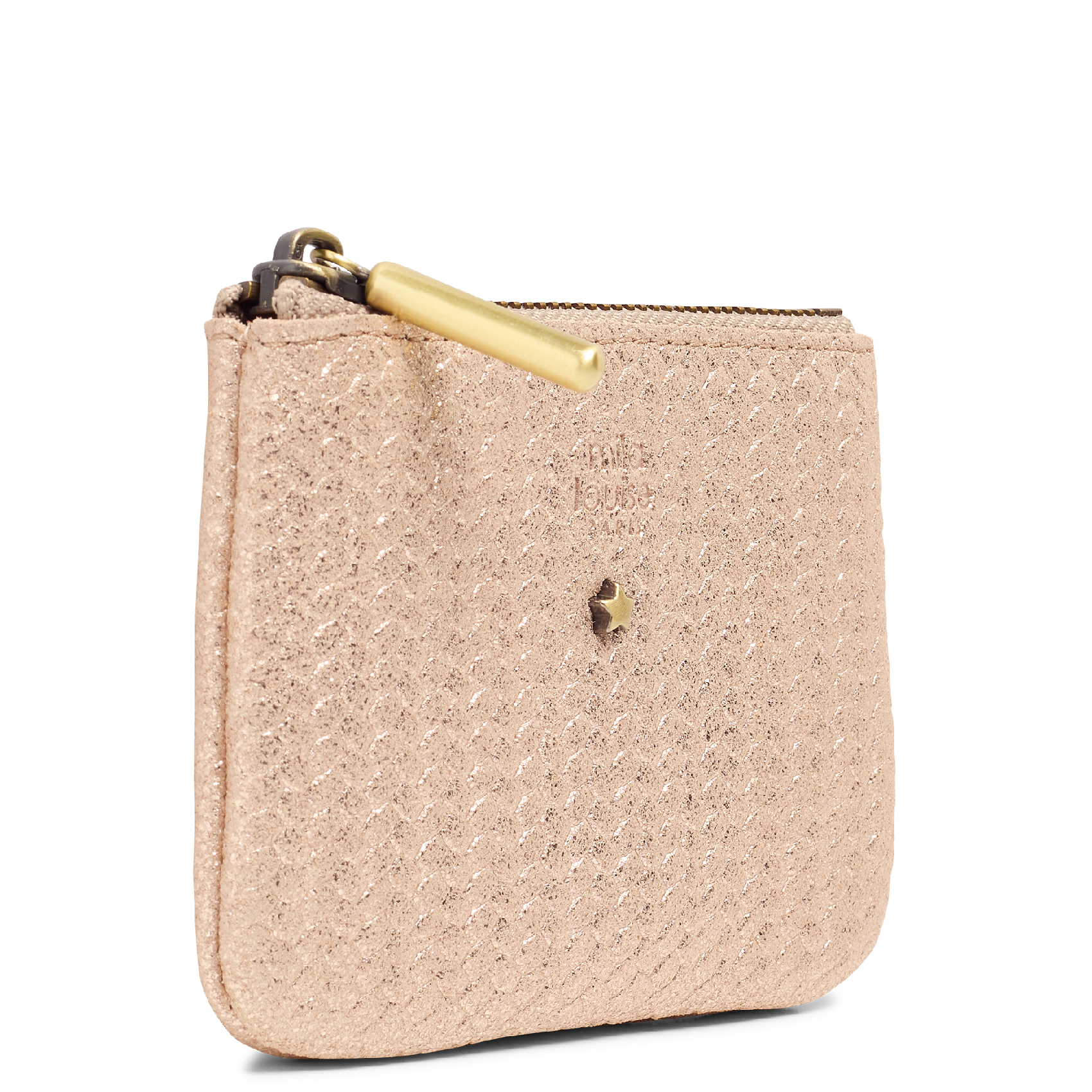 Porte-monnaie zippé en cuir métallisé MILA LOUISE Rose