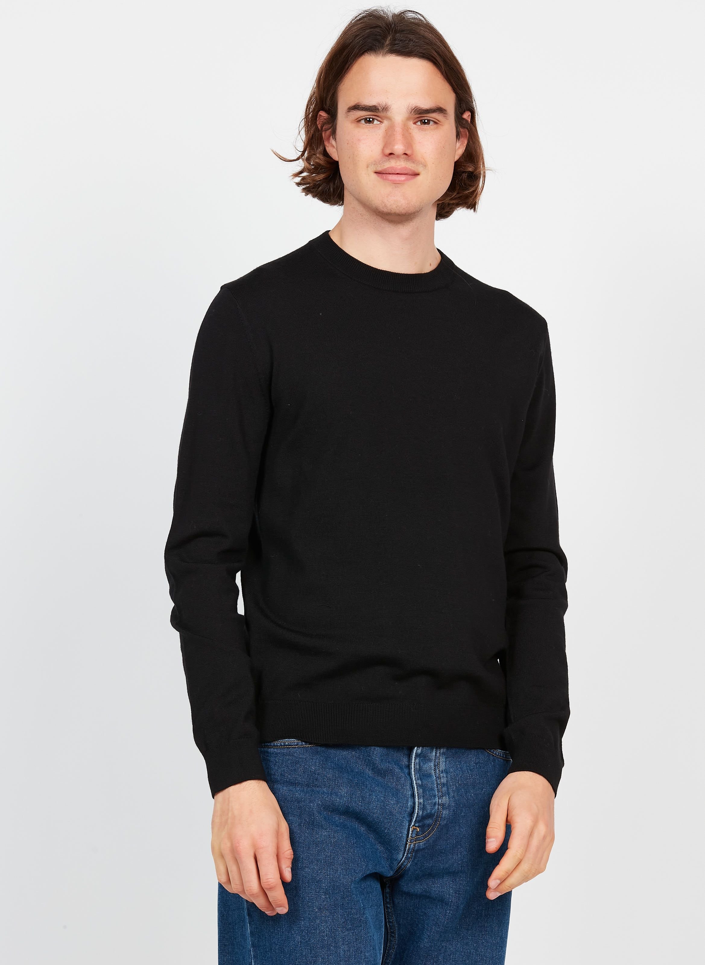 Pull col rond en laine Noir