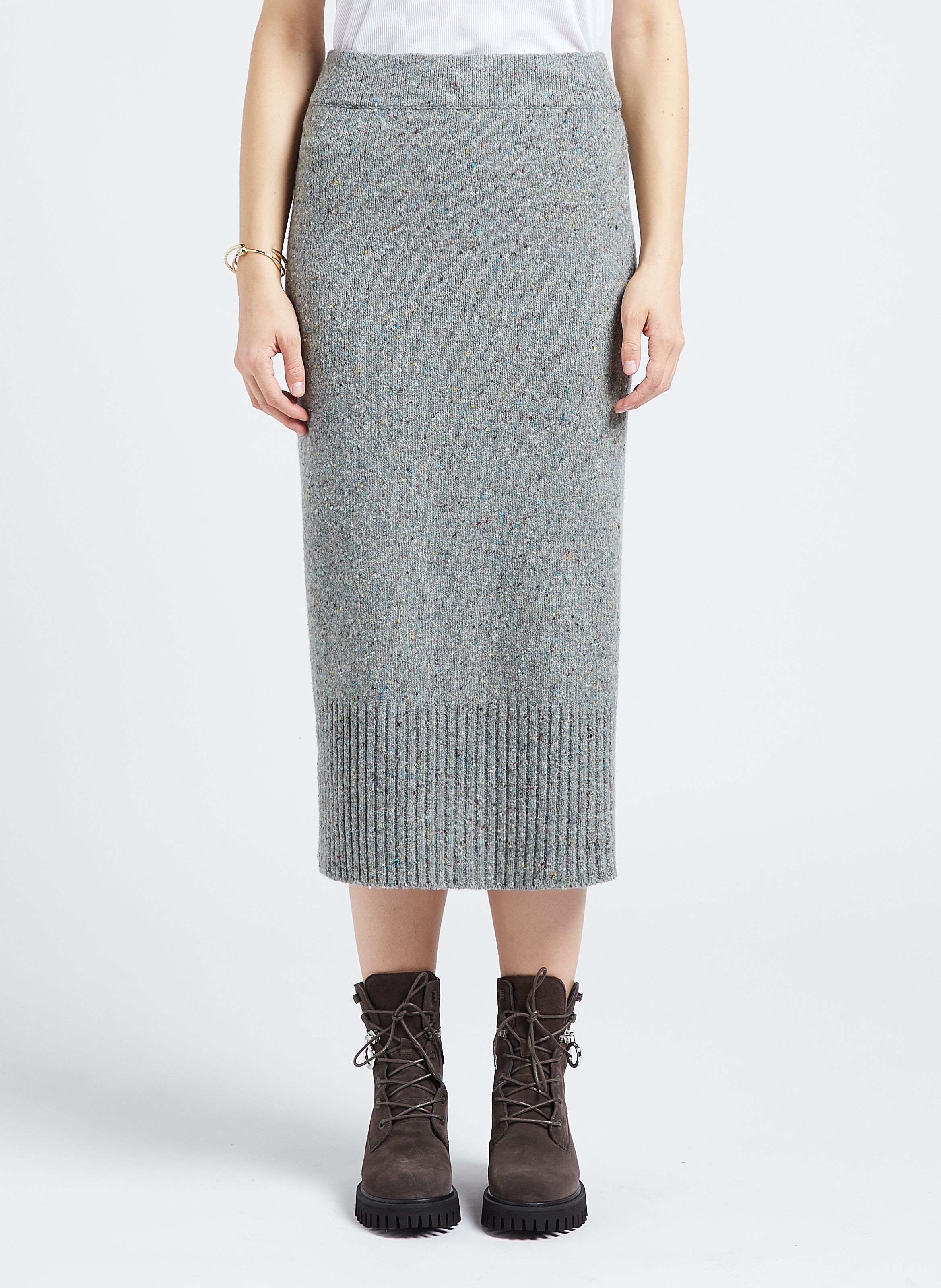 Silver Long wool blend tube skirt