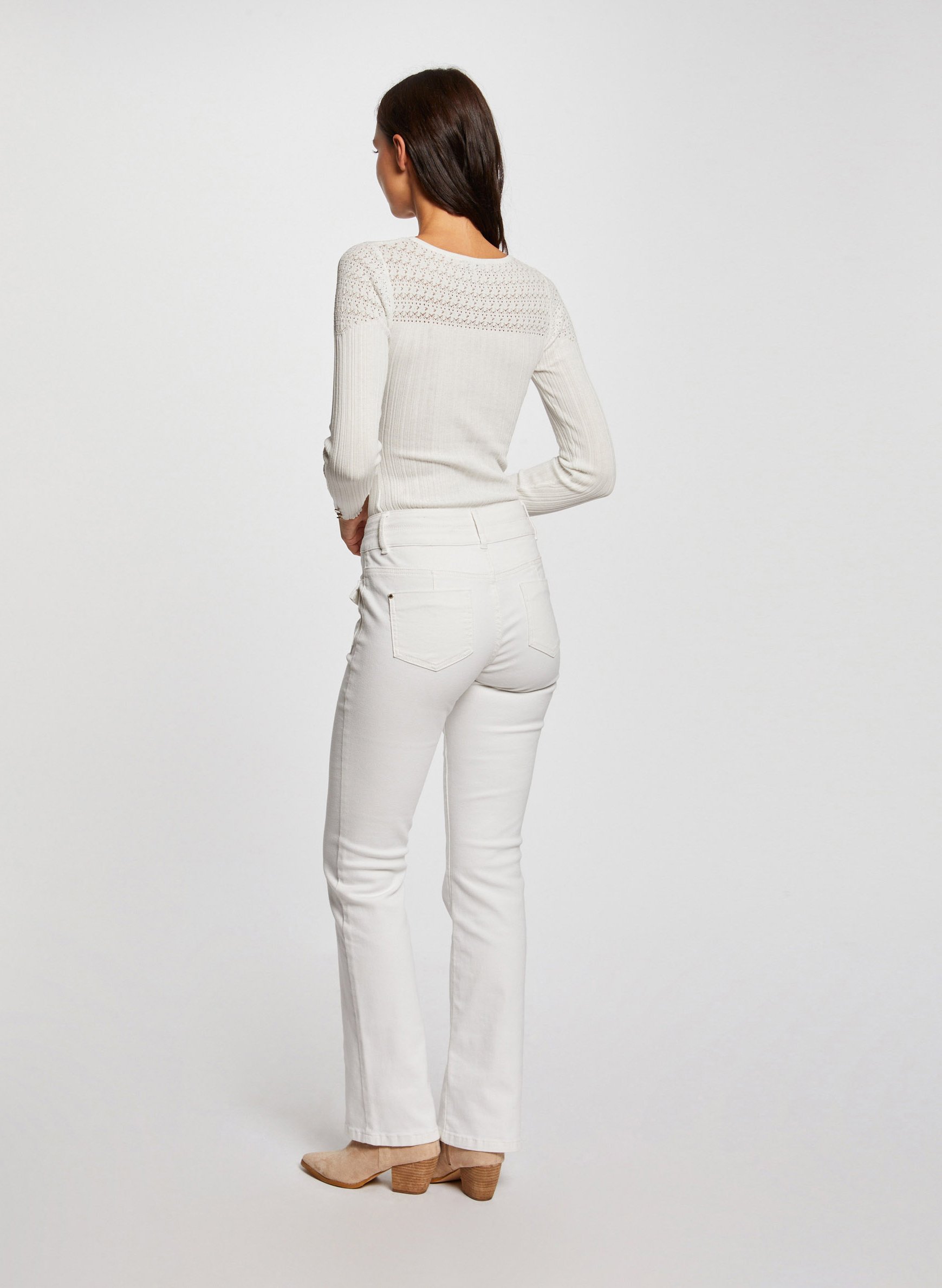 High-rise cotton-blend bootcut jeans MORGAN White