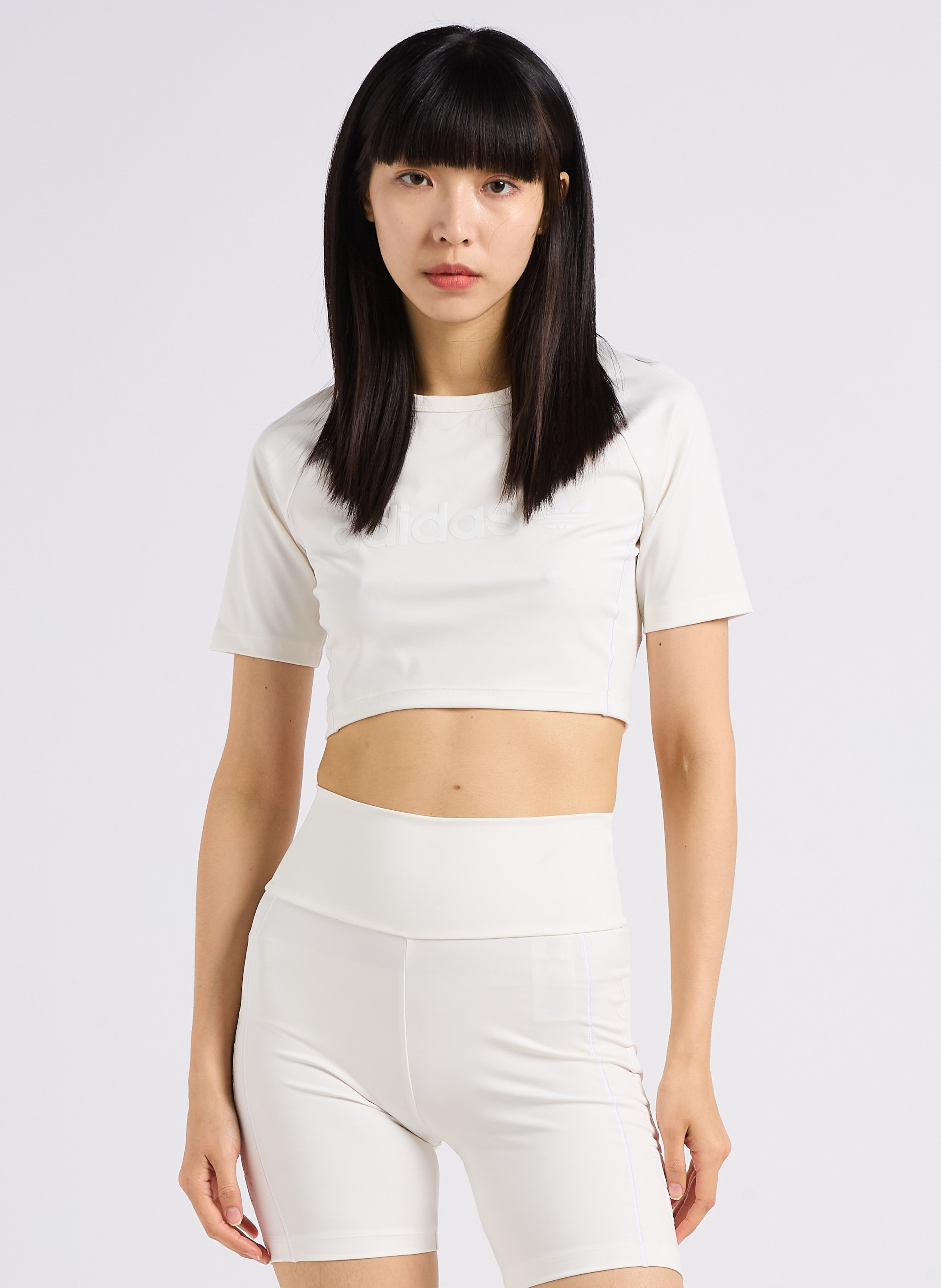 Crop top a manches courtes serigraphie Blanc