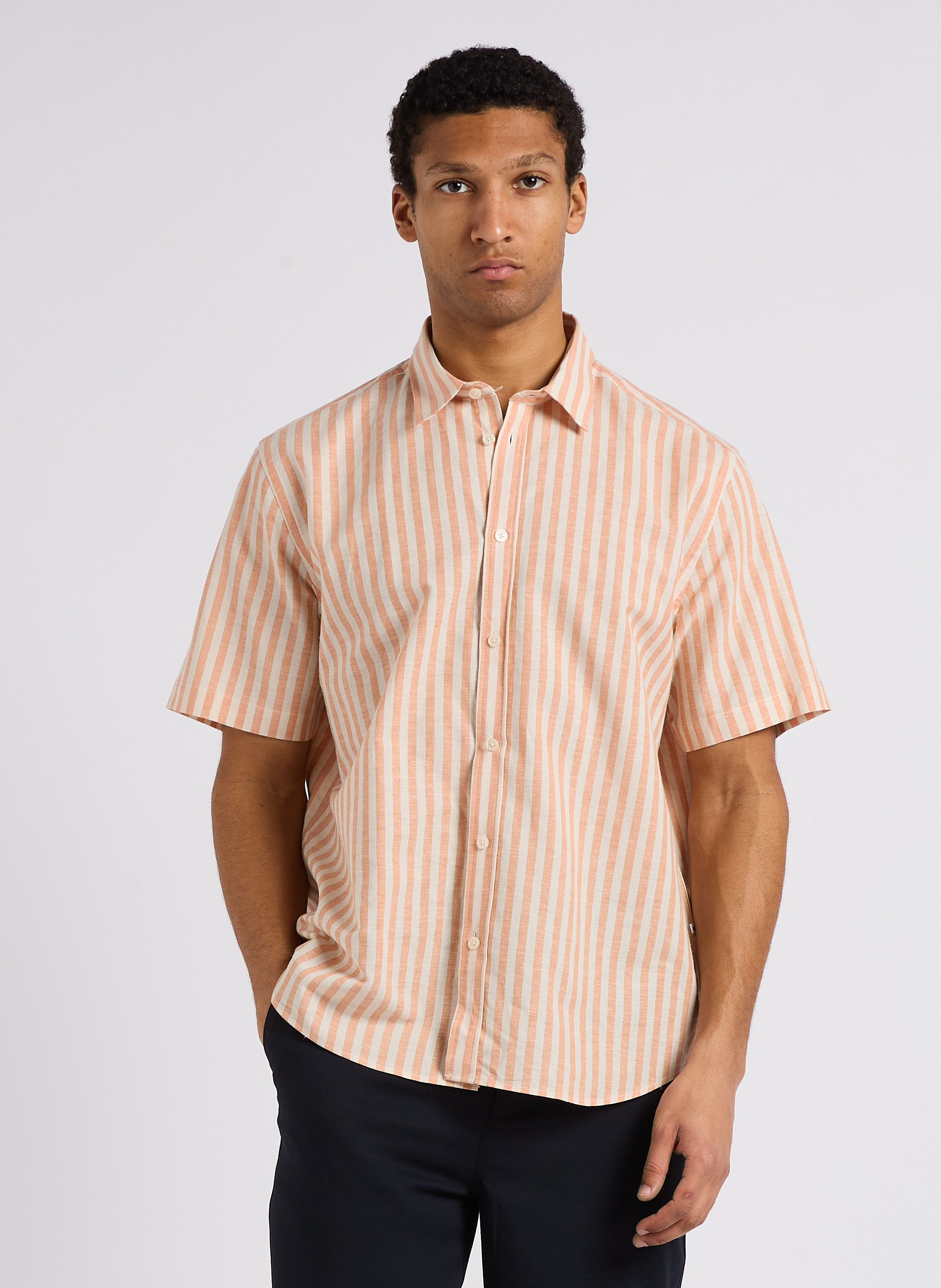 Regular-fit striped organic cotton and linen shirt MINIMUM