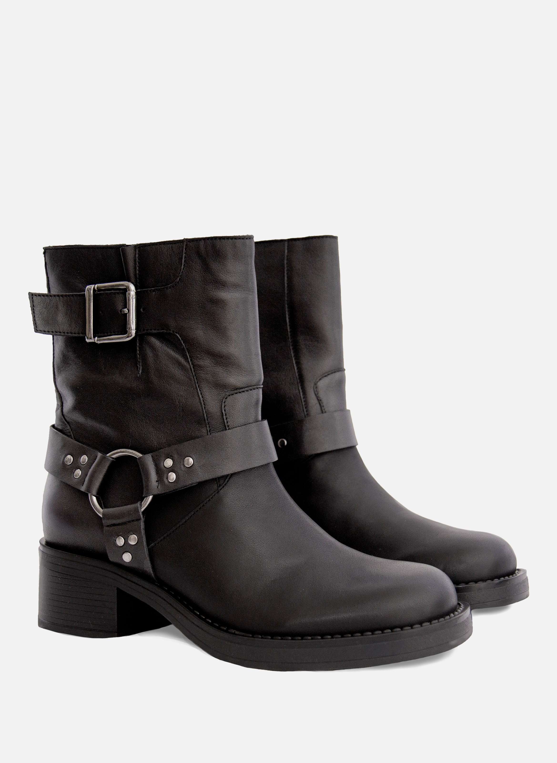 Leather biker ankle boots JULES & JENN Black