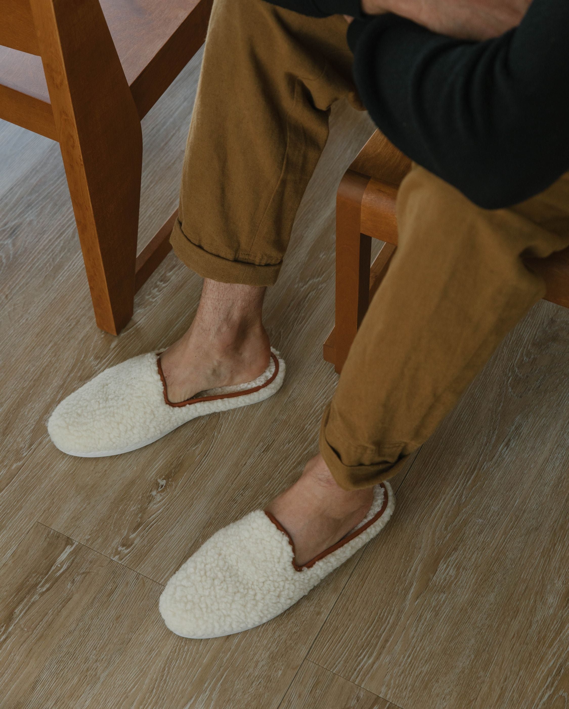 Men's wool bouclé mule, white camel ANGARDE White