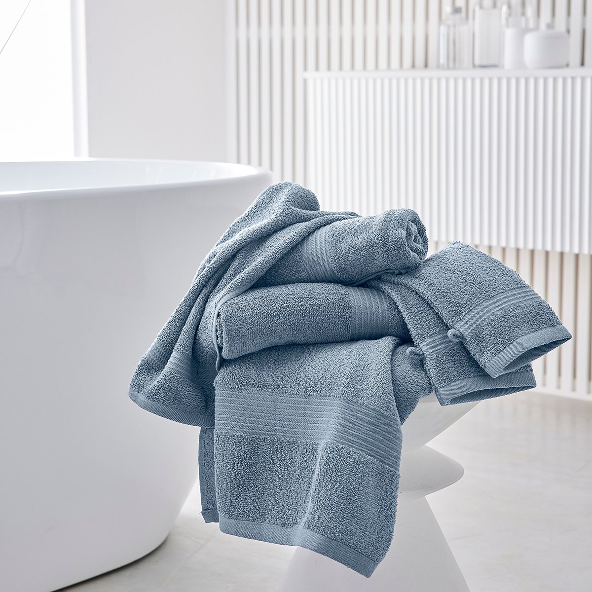 Set of 10 cotton bath towels TODAY LINGE DE MAISON Blue