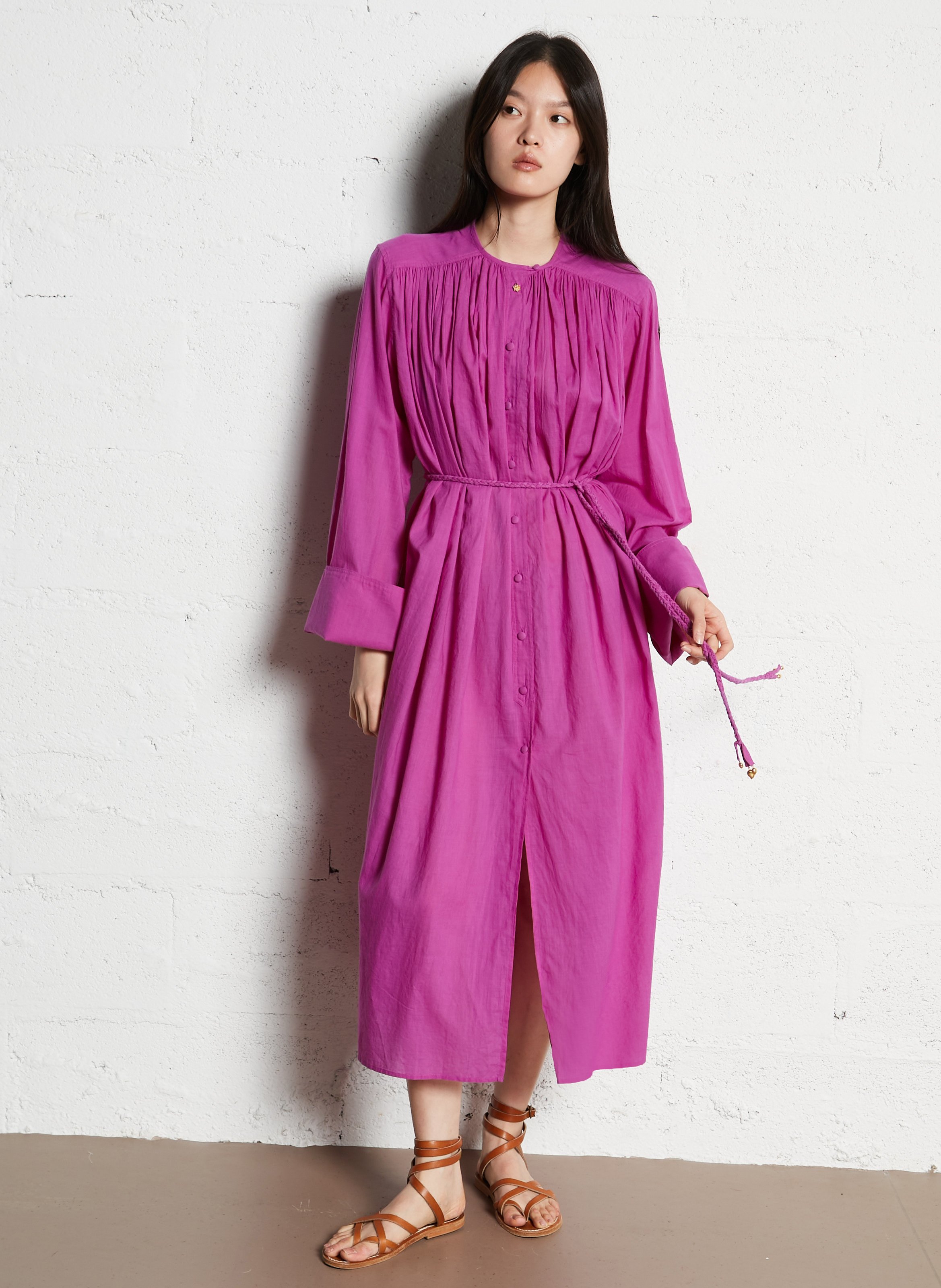 Long cotton dress with round neck LAURENCE BRAS Purple