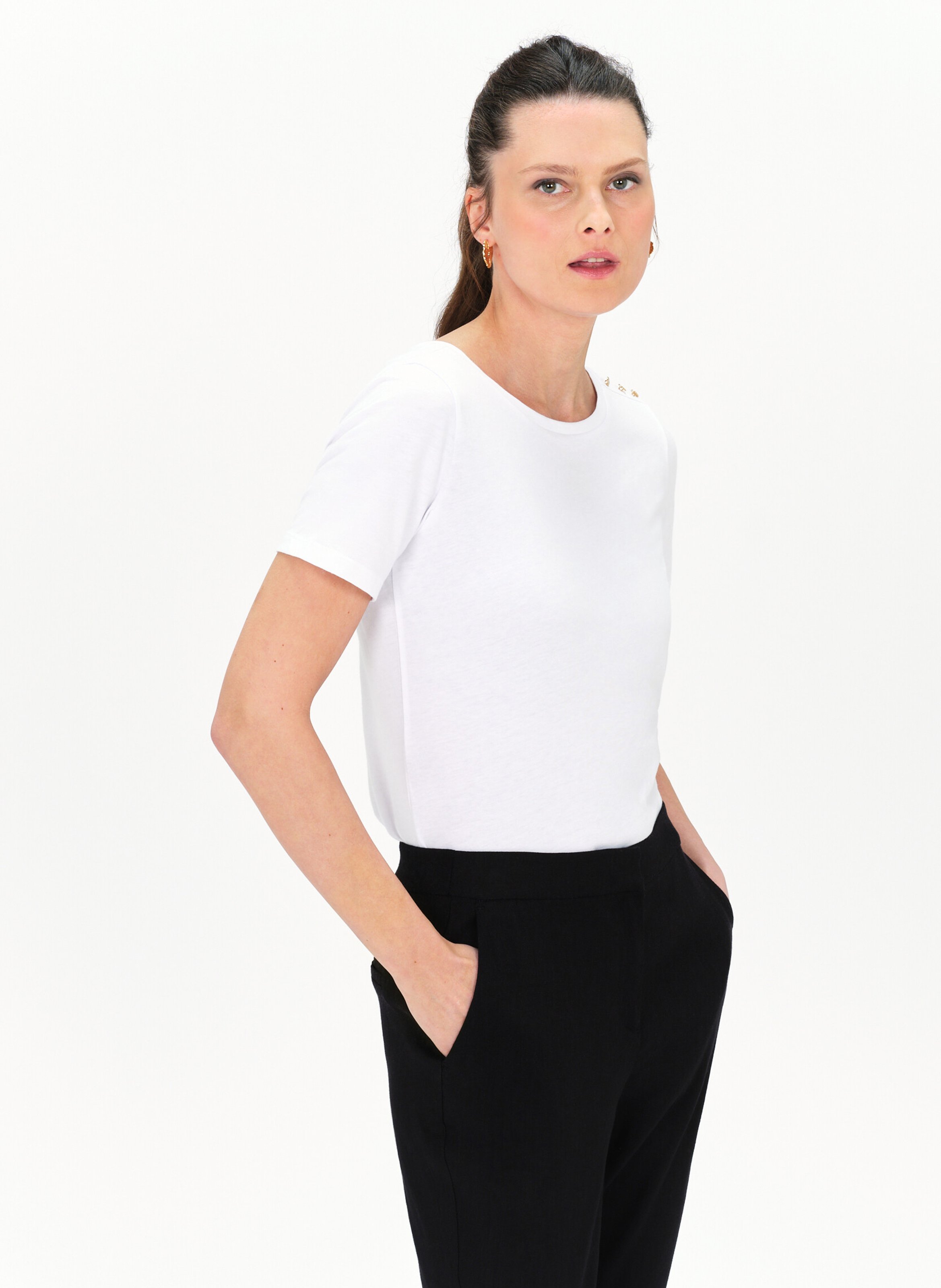 Gerade geschnittenes Rundhals-T-Shirt aus Baumwolle CAROLL Weiss